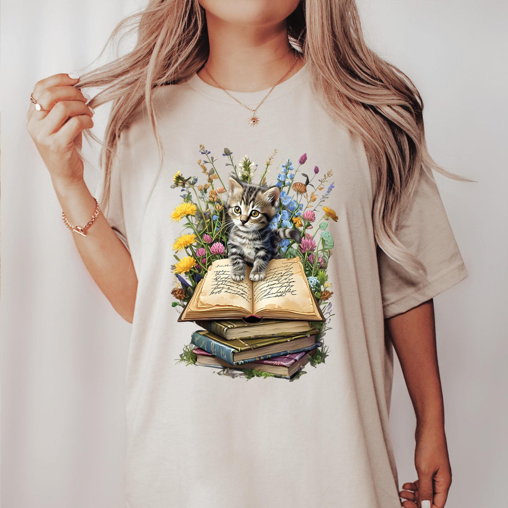 Floral Cat Book T-Shirt