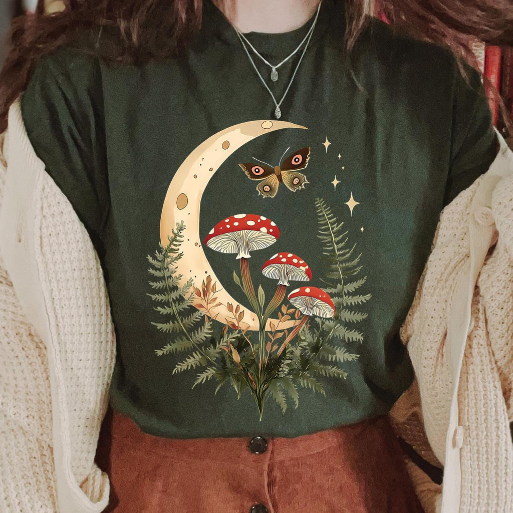 Boho Moon Fern Mushroooms Shirt