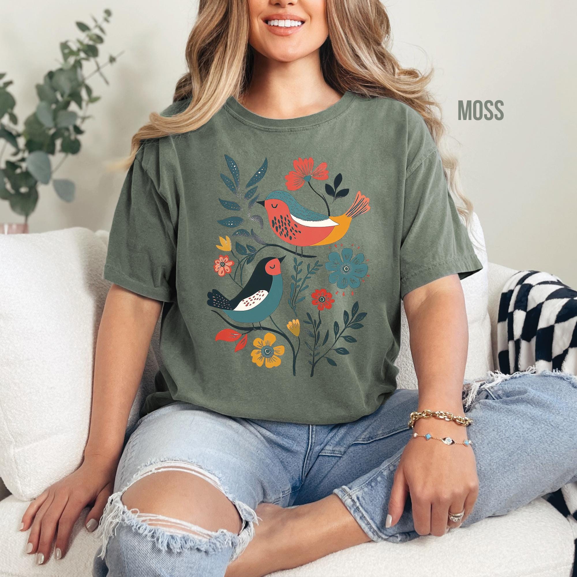 Scandinavian Folk Art Birds T-Shirt