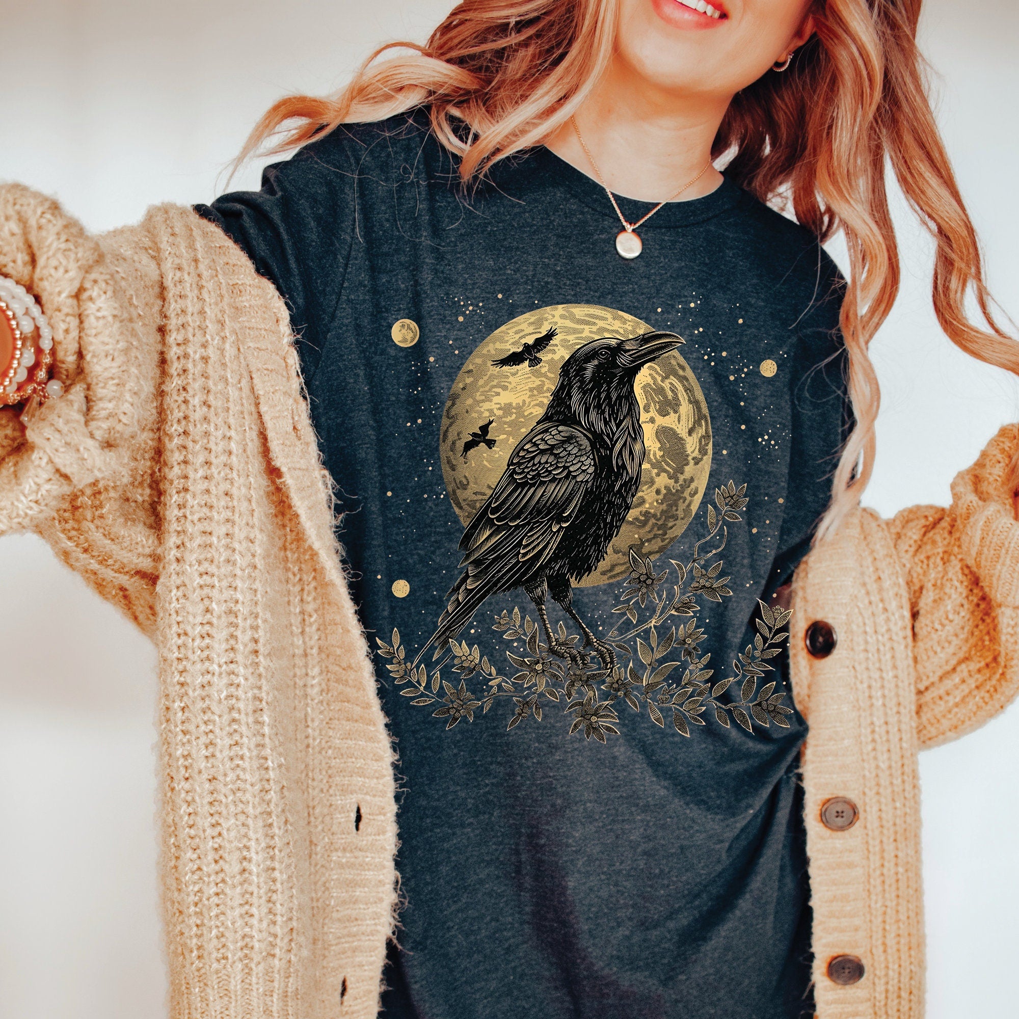Gothic Raven Moon Graphic Shirt