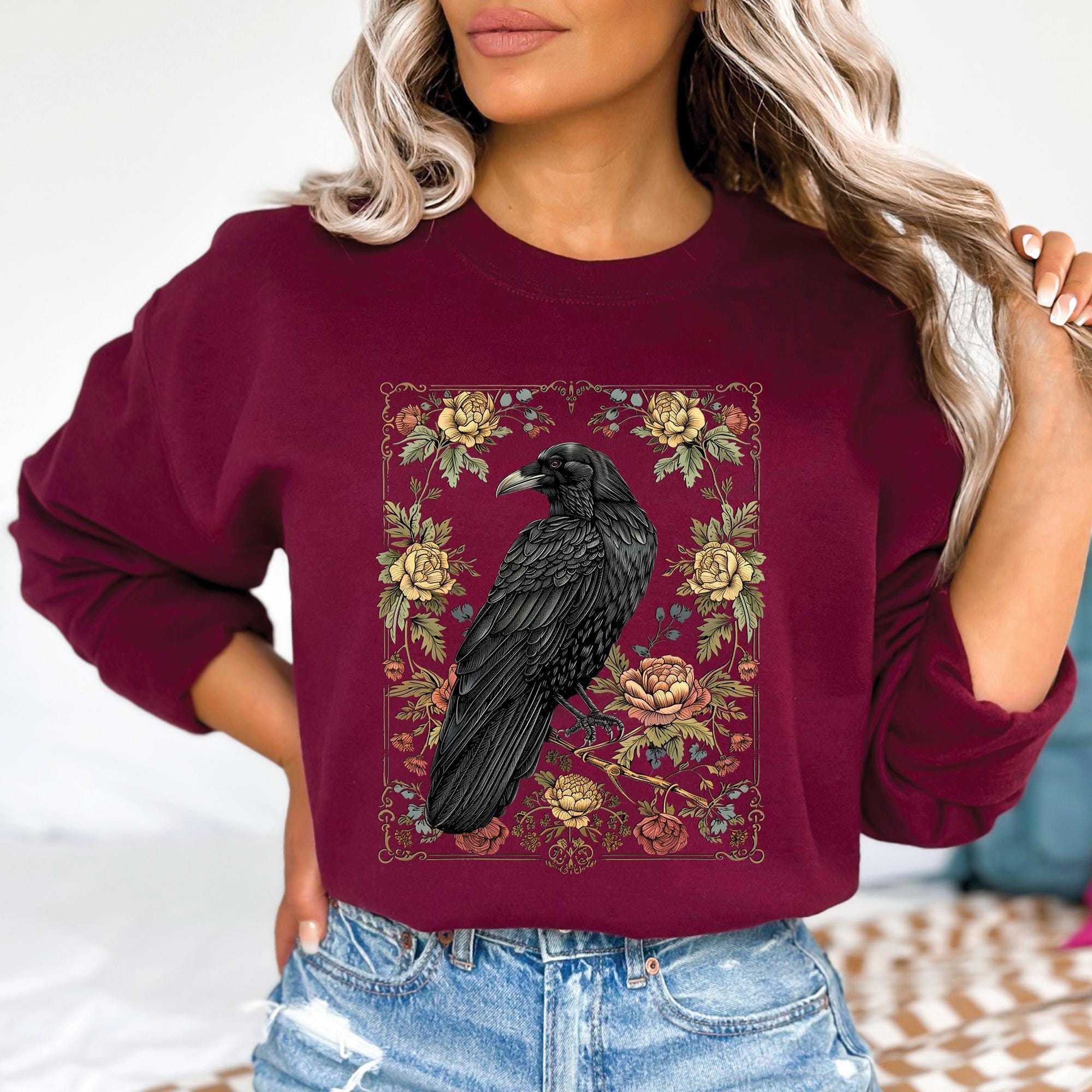 Gothic Raven Roses Sweatshirt