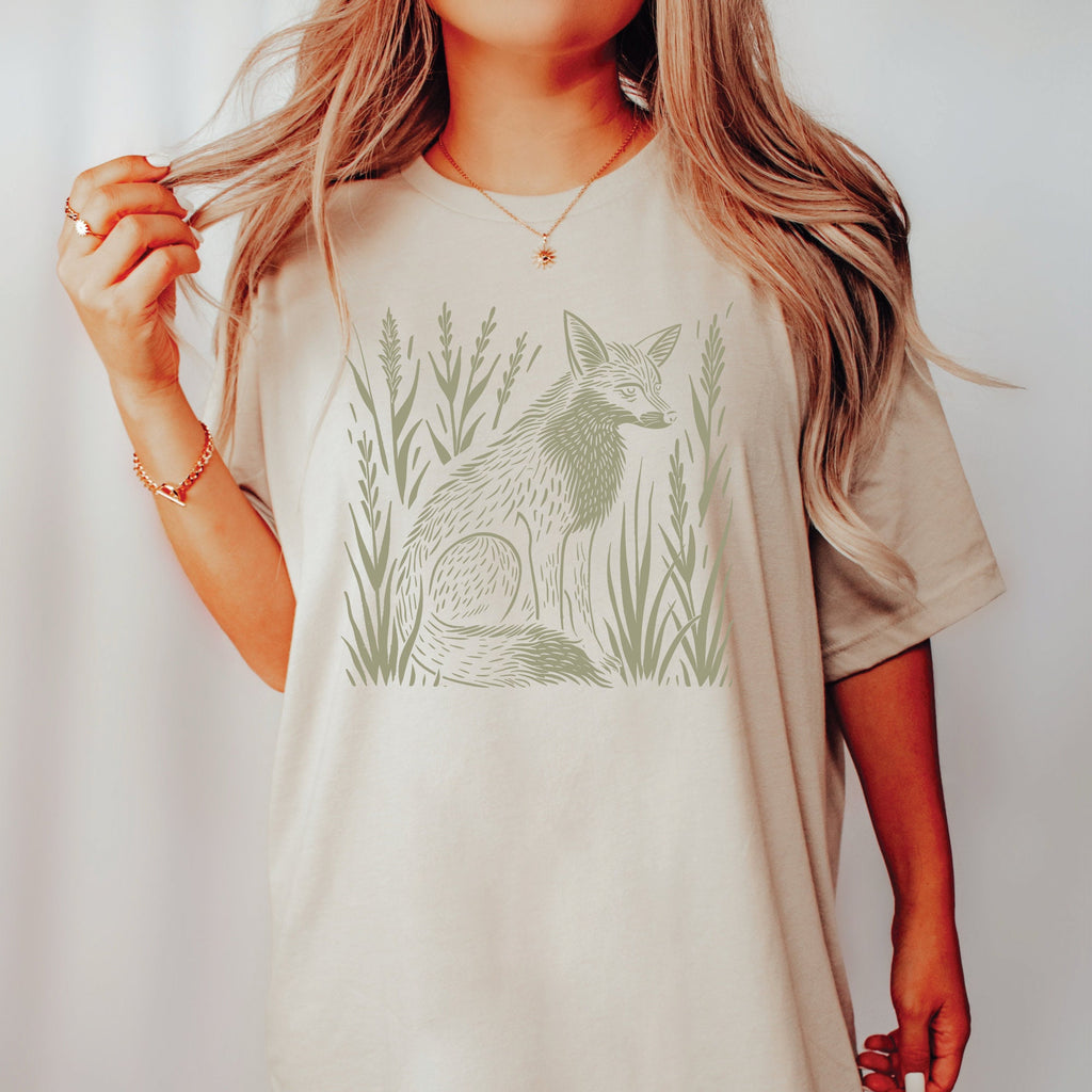 Fox & Wildflower Vintage Linocut Graphic T-Shirt