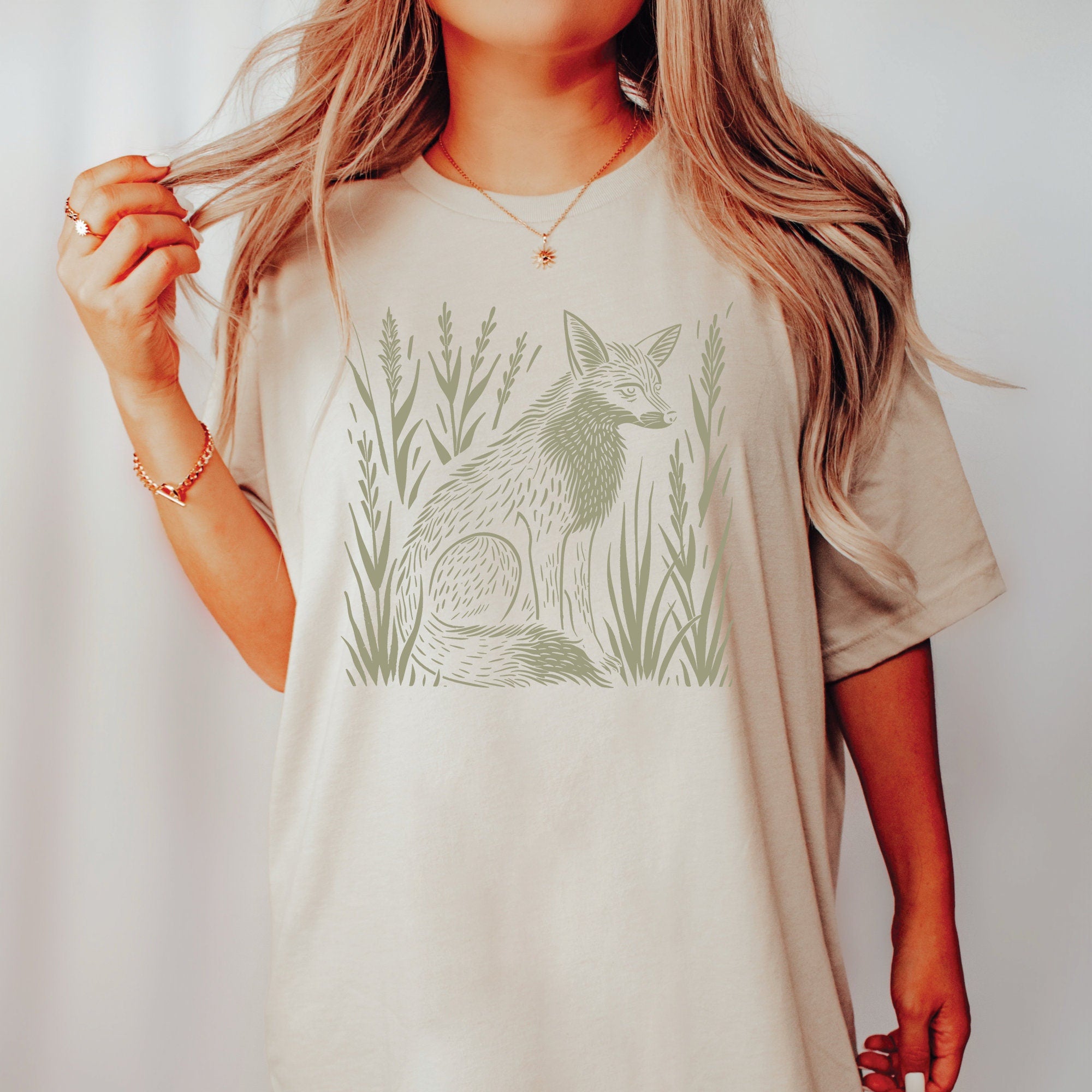 Fox & Wildflower Vintage Linocut Graphic T-Shirt