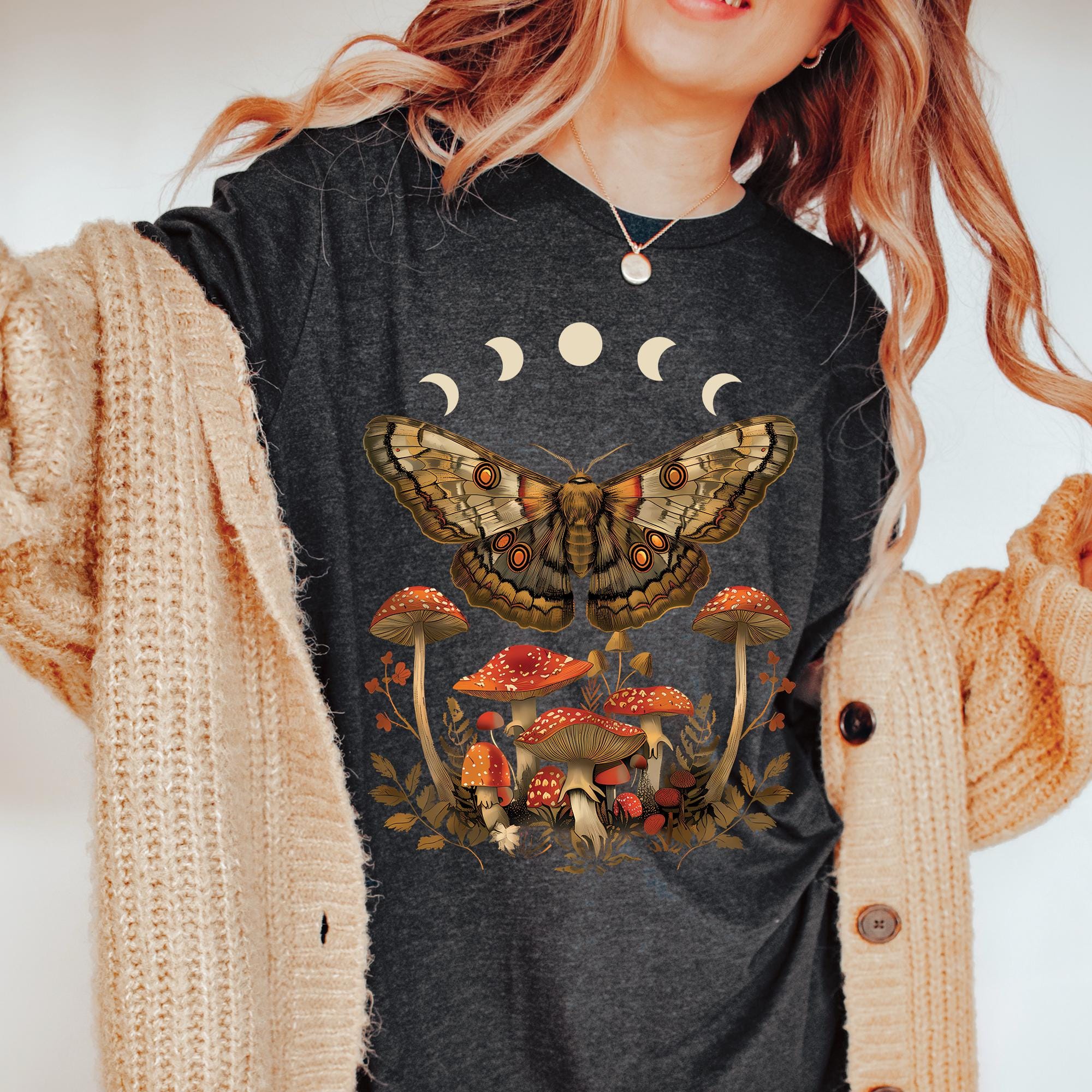 Goblincore Moth Moonphase Mushrooms Shirt