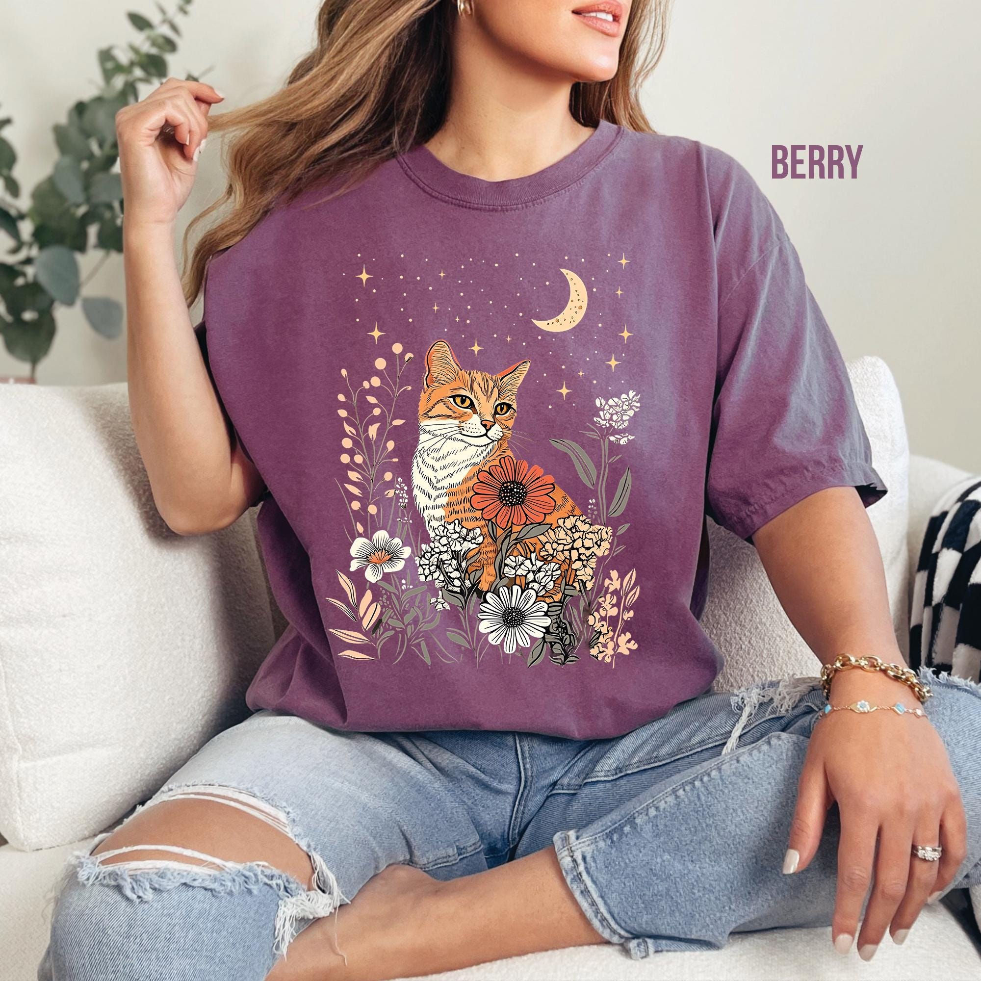 Celestial Cat Moon & Stars T-Shirt