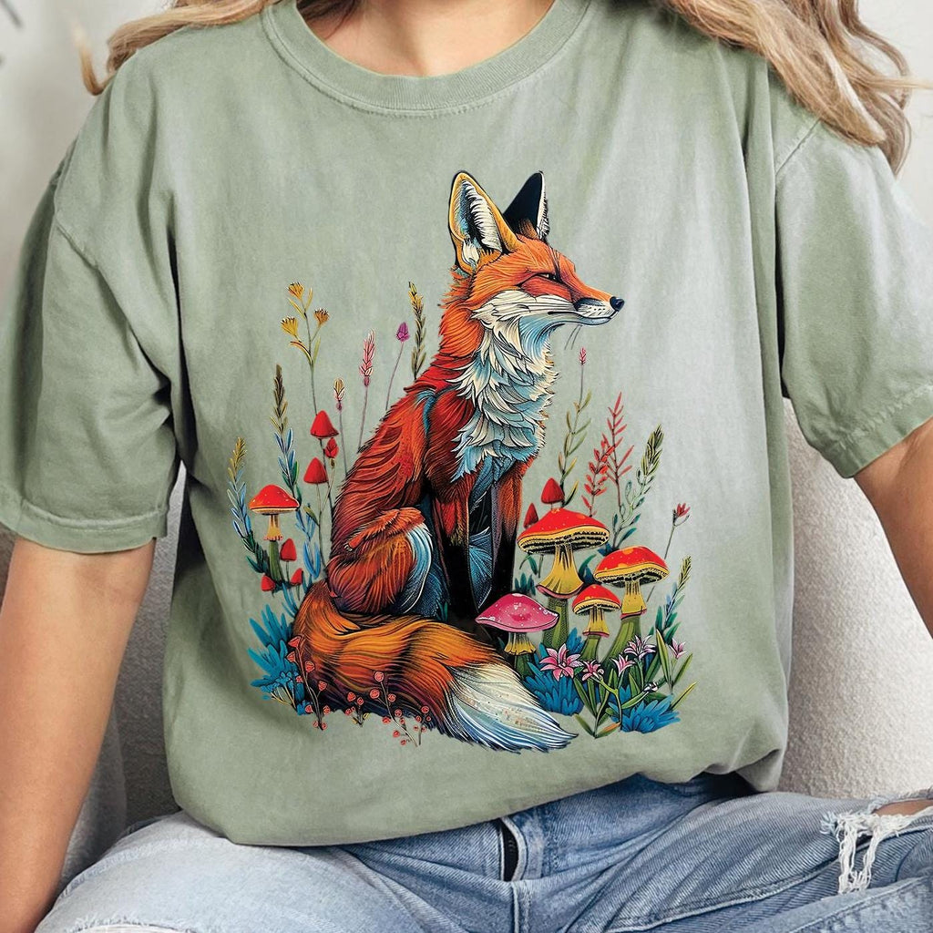 Fox Wildflowers Mushroom T-Shirt