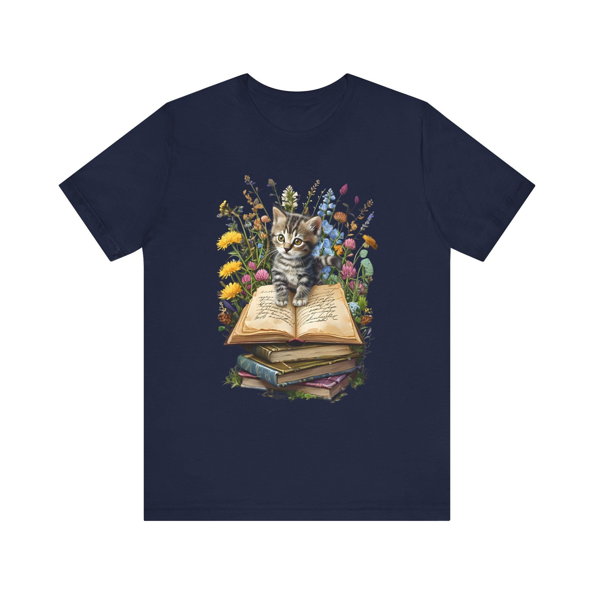 Floral Cat Book T-Shirt