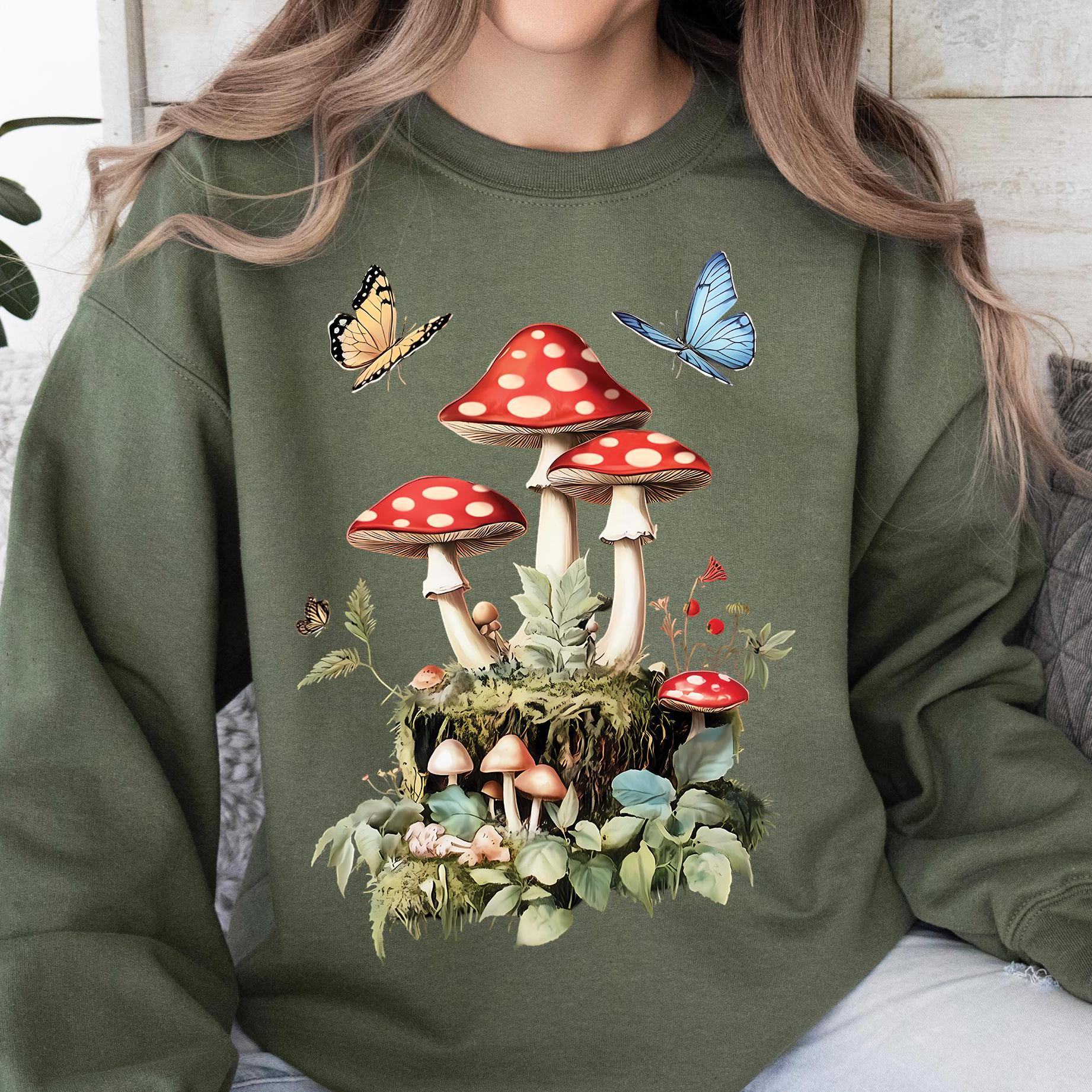 Butterfly Mushrooms Cottagecore Sweatshirt