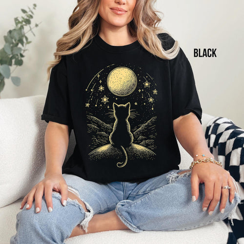 Celestial Cat Moon & Stars Shirt