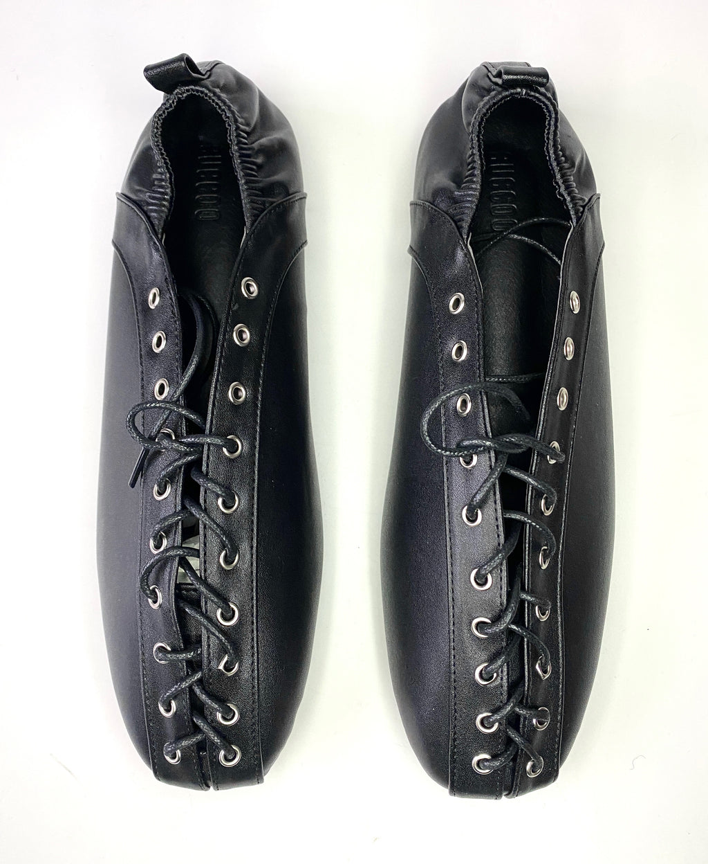 Black Lace Up Corset Style Flat Ballerina Pumps