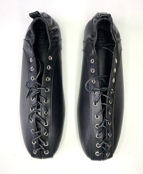 Black Lace Up Corset Style Flat Ballerina Pumps