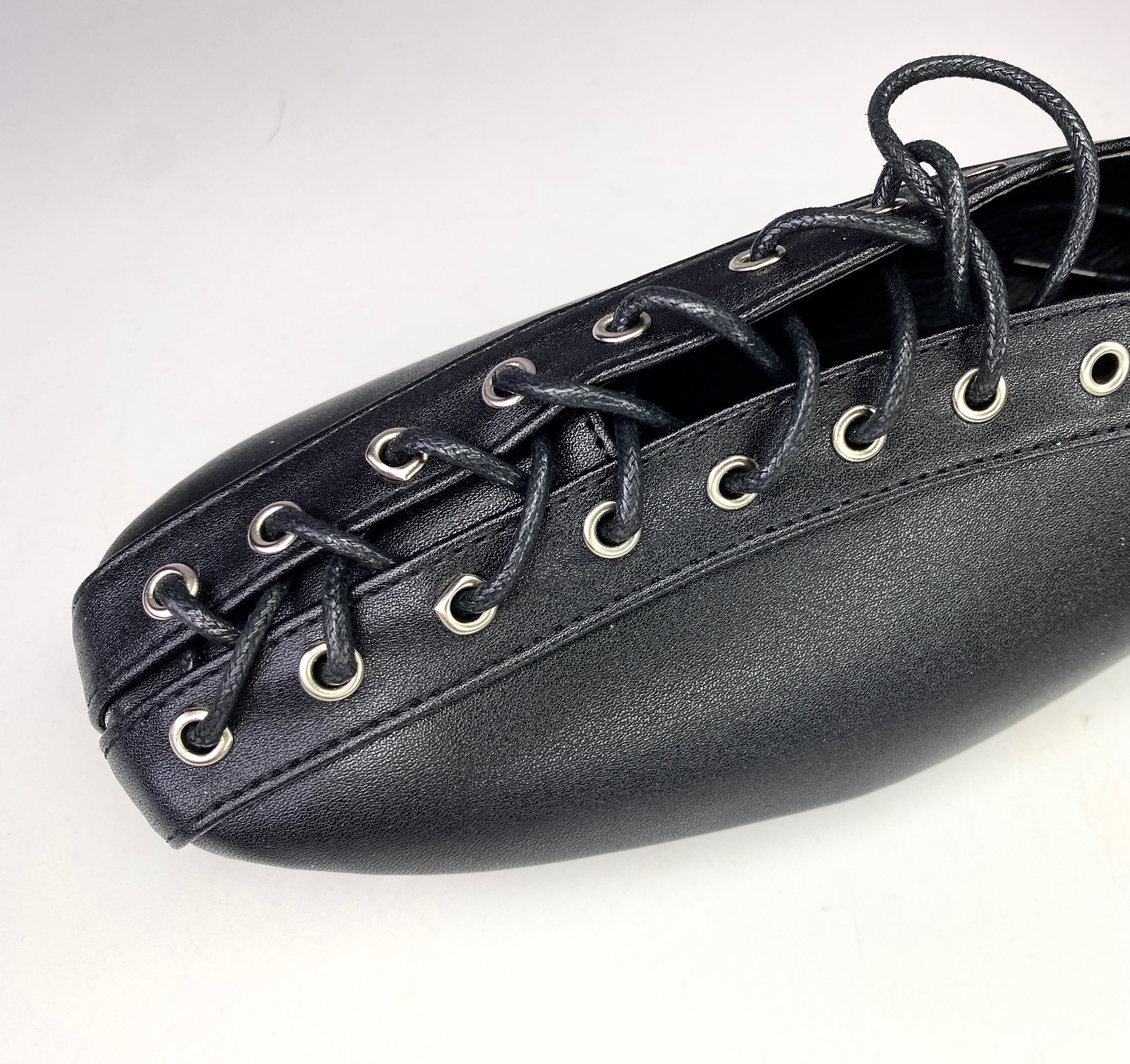 Black Lace Up Corset Style Flat Ballerina Pumps