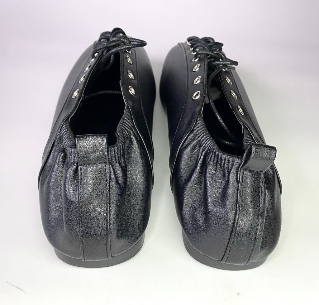 Black Lace Up Corset Style Flat Ballerina Pumps