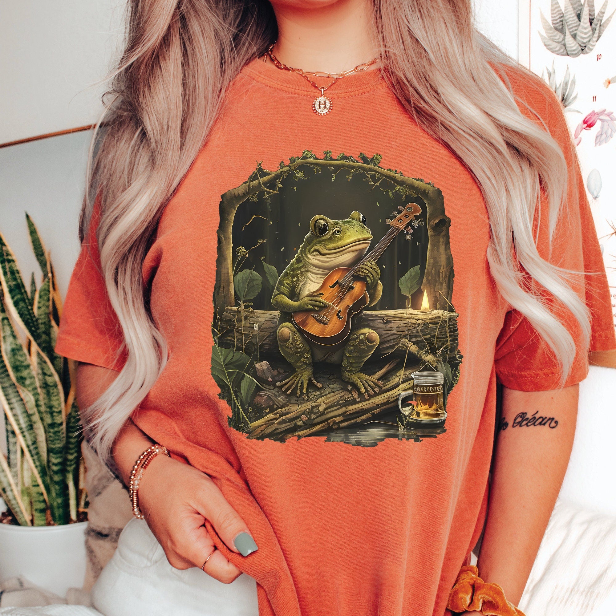 Cottagecore Frog Playing Guitar T-Shirt