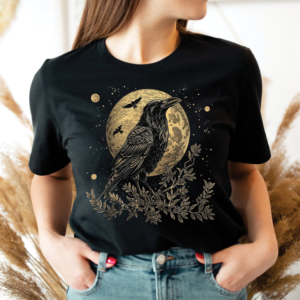 Gothic Raven Moon Graphic Shirt