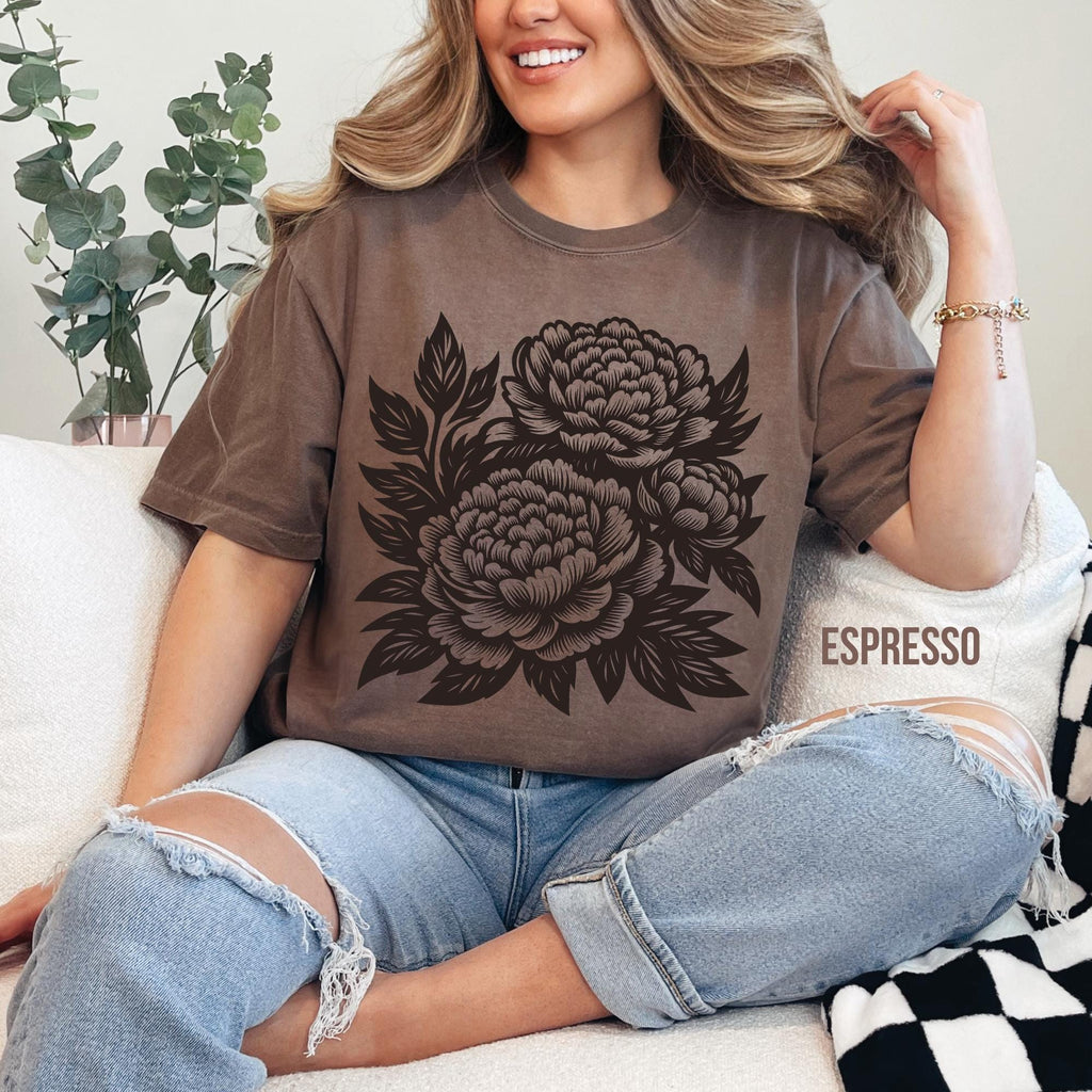 Vintage Retro Linocut Flowers T-Shirt