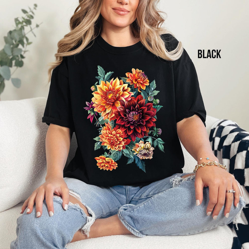 Dahlia Flowers Floral T-Shirt