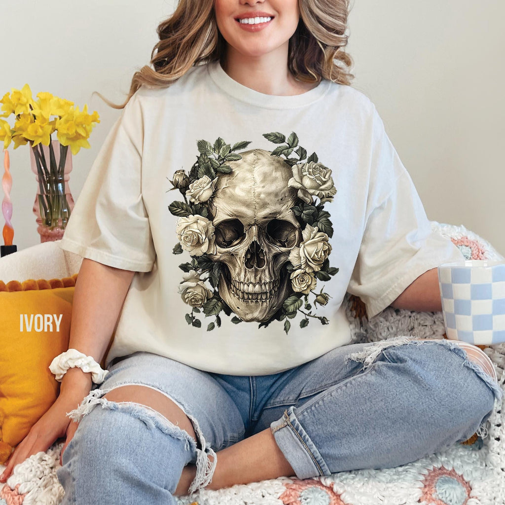 Vintage Skull Roses T- Shirt