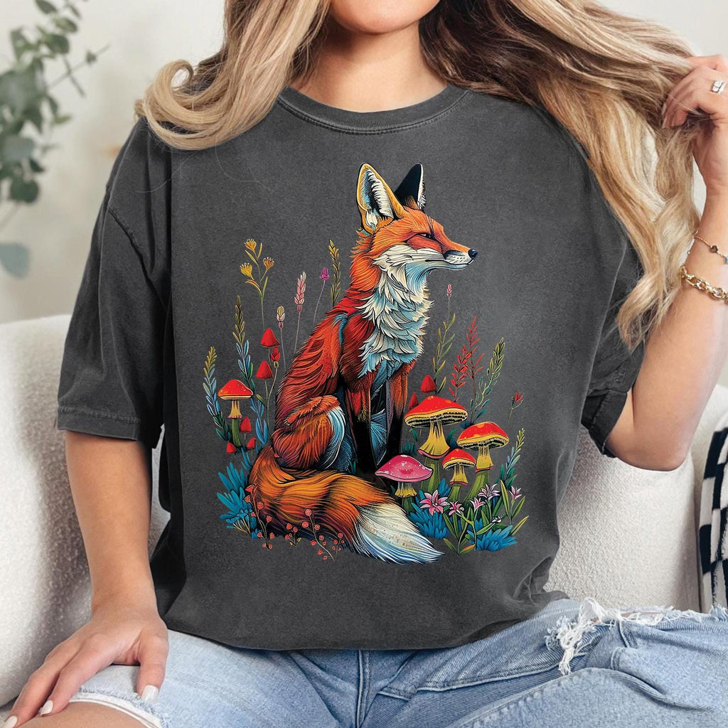 Fox Wildflowers Mushroom T-Shirt