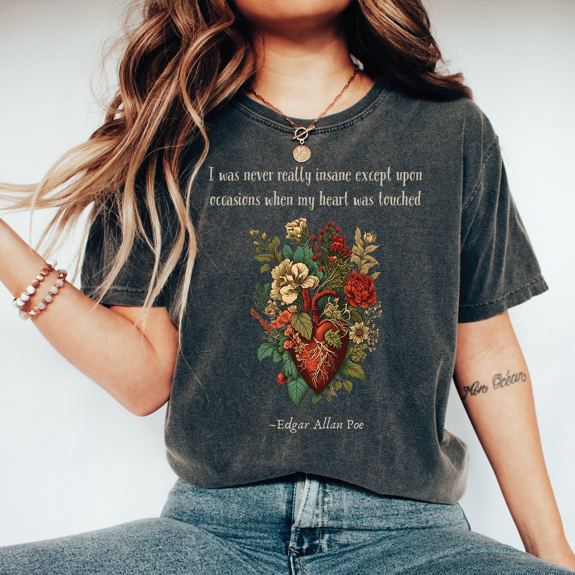 Edgar Allan Poe Floral Heart Shirt