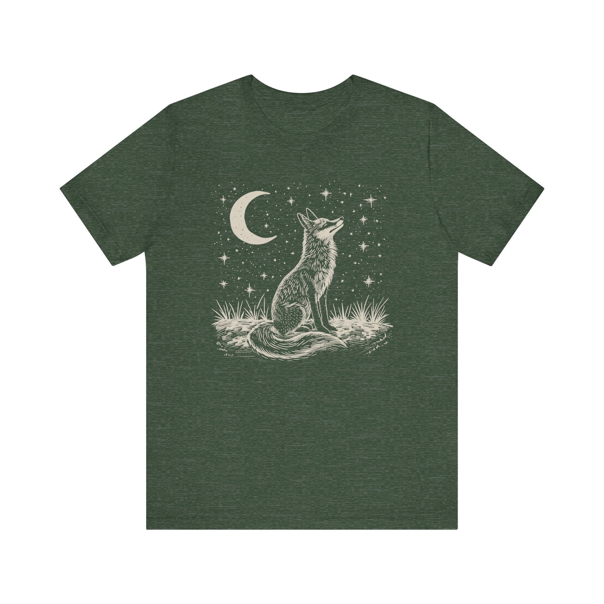 Vintage Linocut Fox Moon T-Shirt