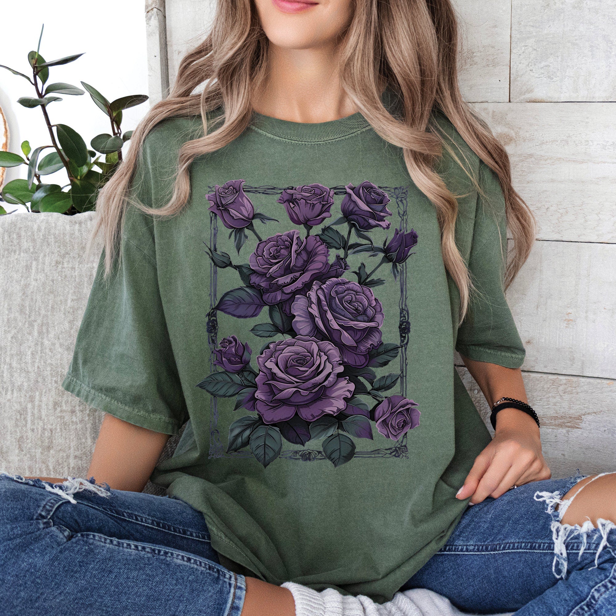 Vintage Gothic Roses Graphic T-Shirt