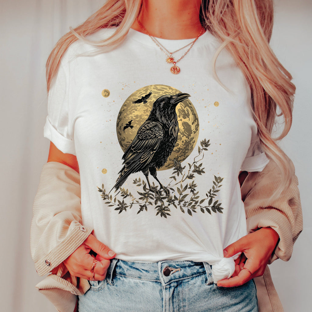 Gothic Raven Moon Graphic Shirt