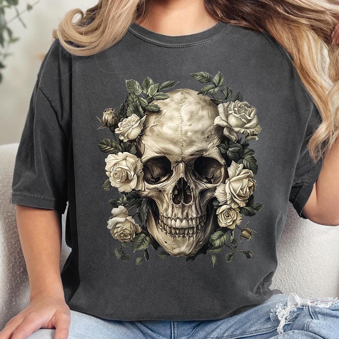 Vintage Skull Roses T- Shirt