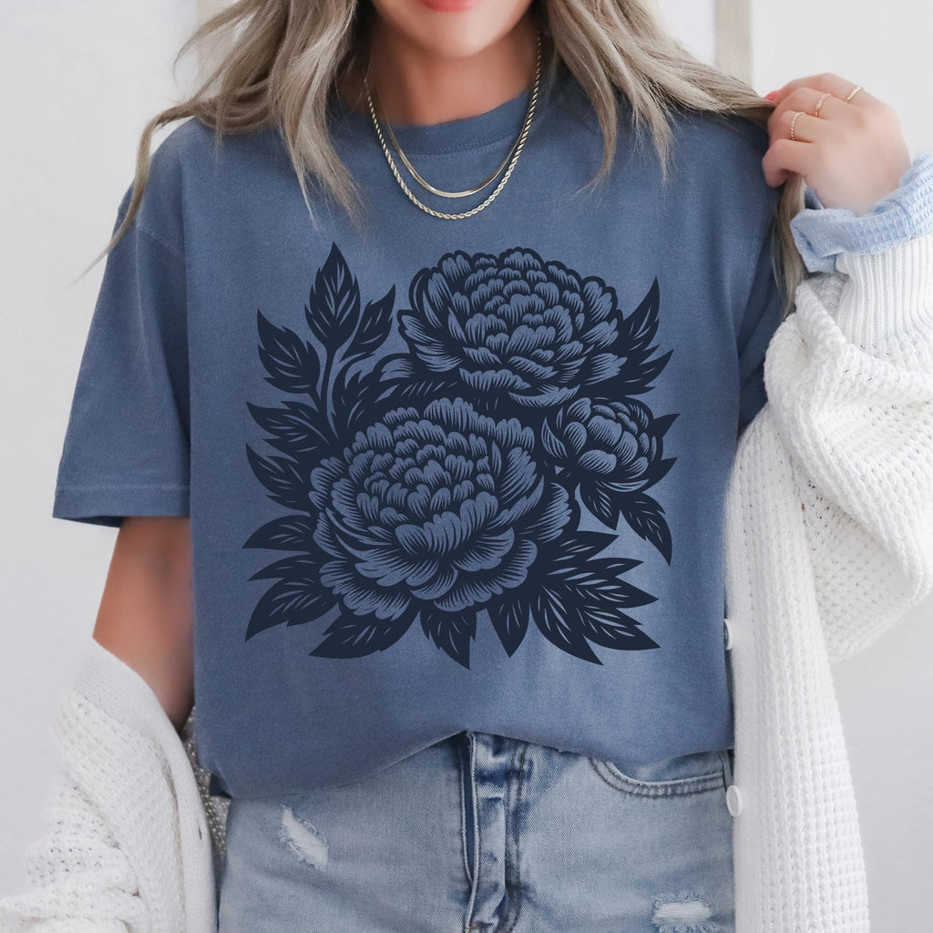 Vintage Retro Linocut Flowers T-Shirt