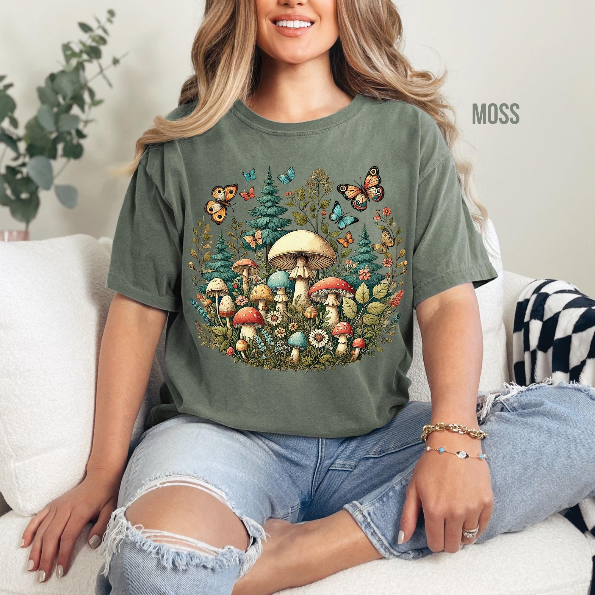 Cottagecore Mushroom Butterflies Shirt