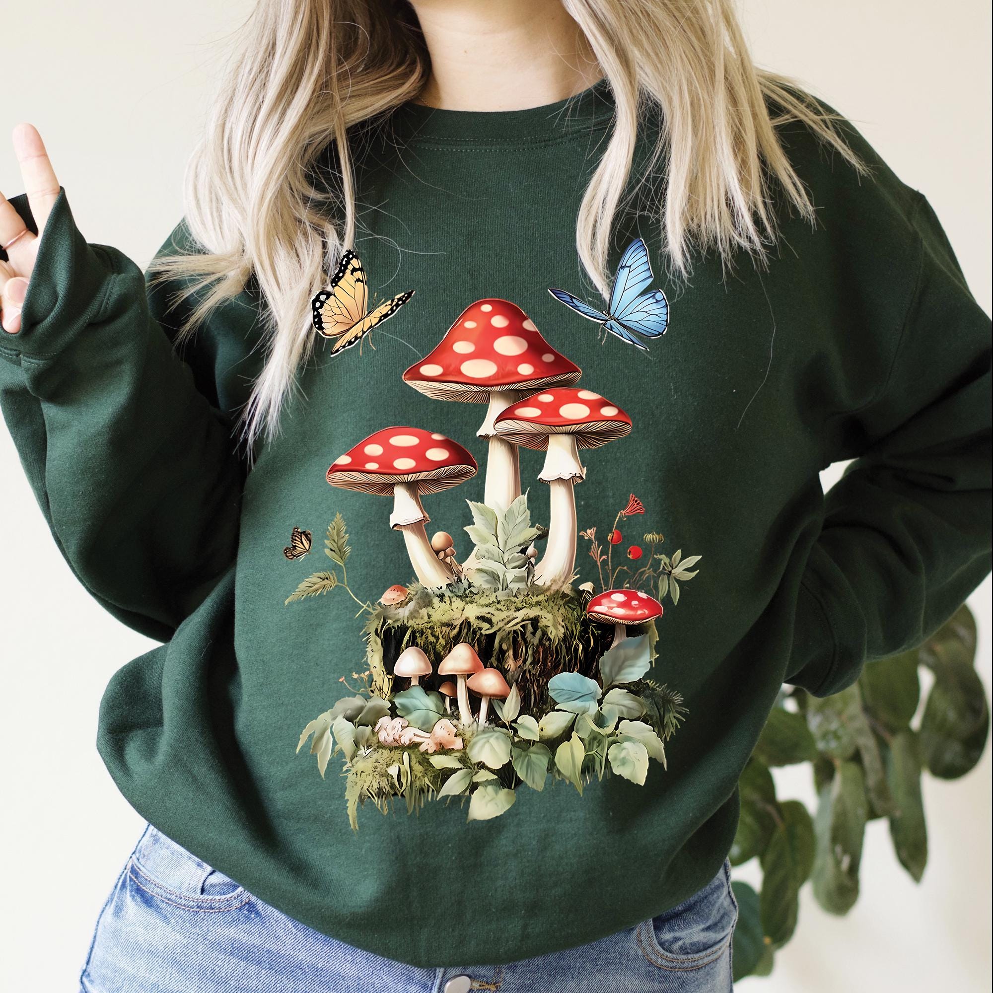 Butterfly Mushrooms Cottagecore Sweatshirt
