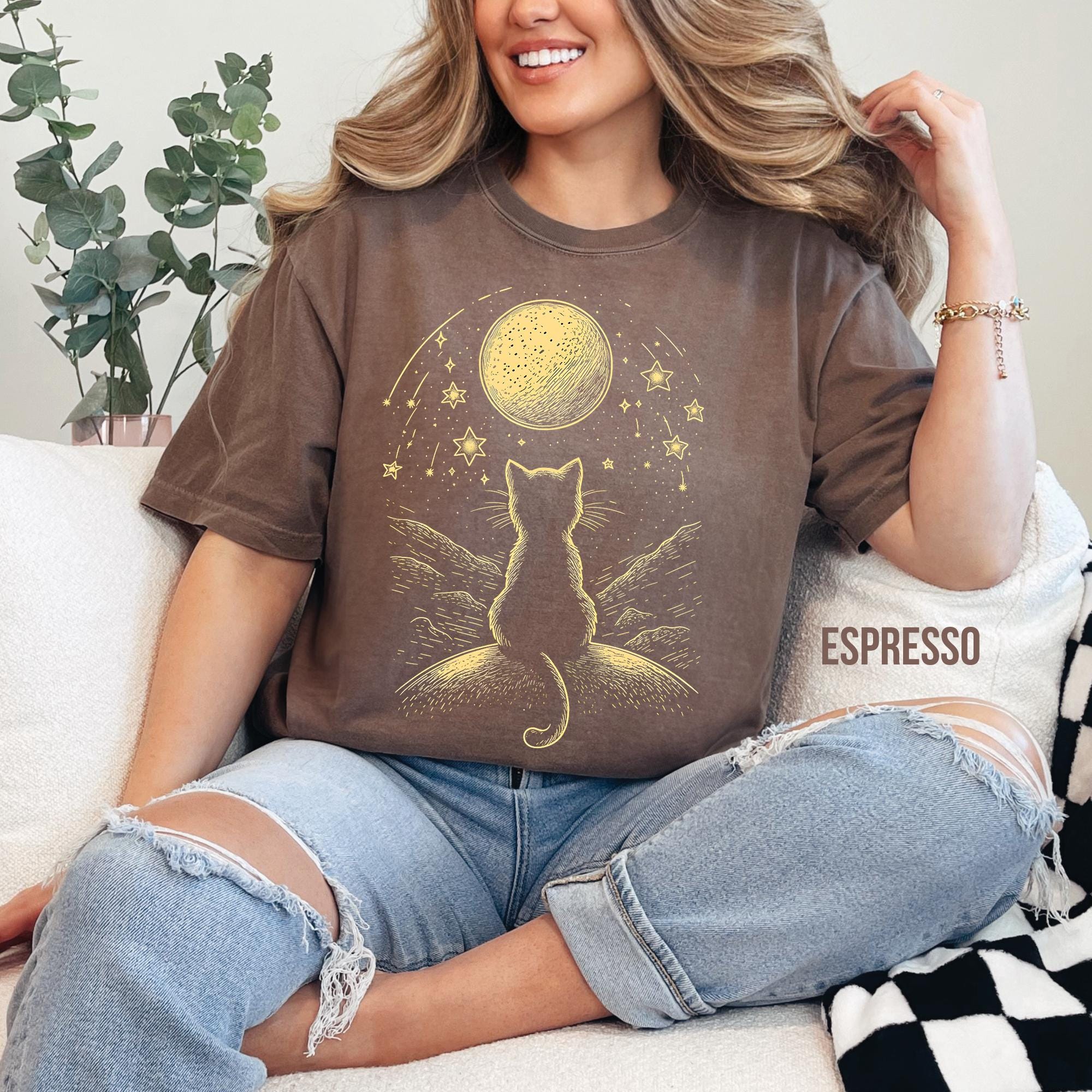 Celestial Cat Moon & Stars Shirt