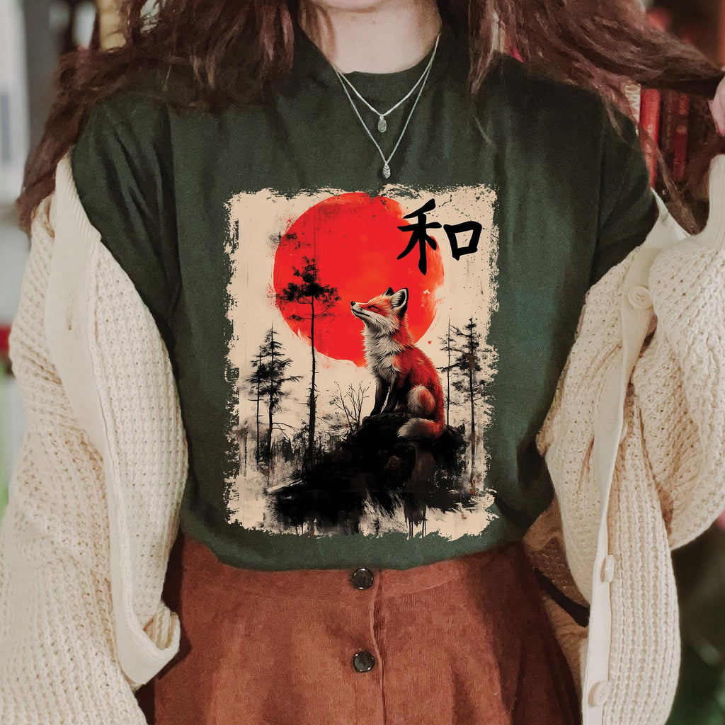 Japanese Fox Kitsune Sakura Cherry Blossom T-Shirt
