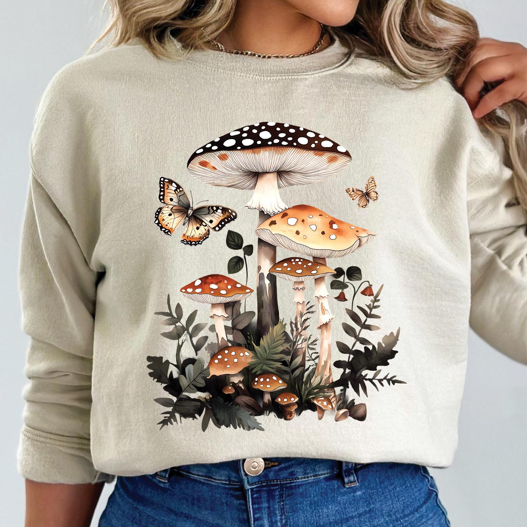 Cottagecore Butterfly Mushrooms Sweatshirt