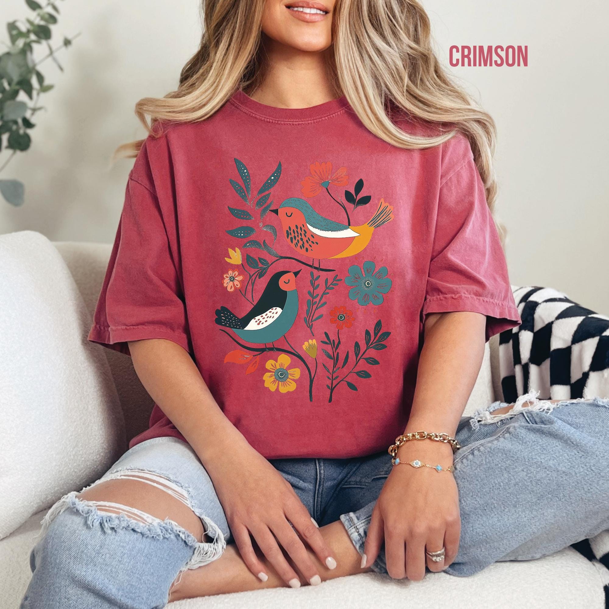 Scandinavian Folk Art Birds T-Shirt