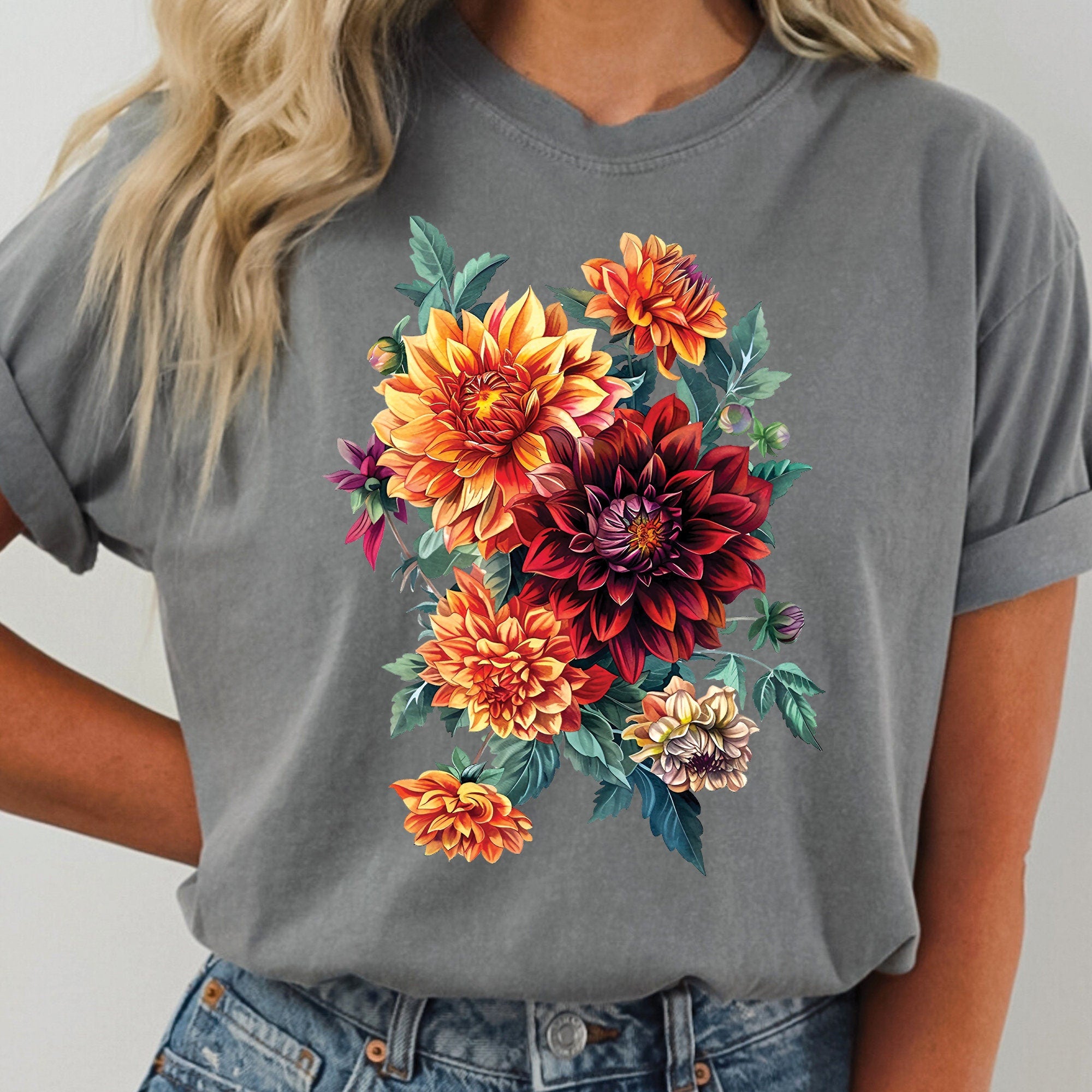 Dahlia Flowers Floral T-Shirt