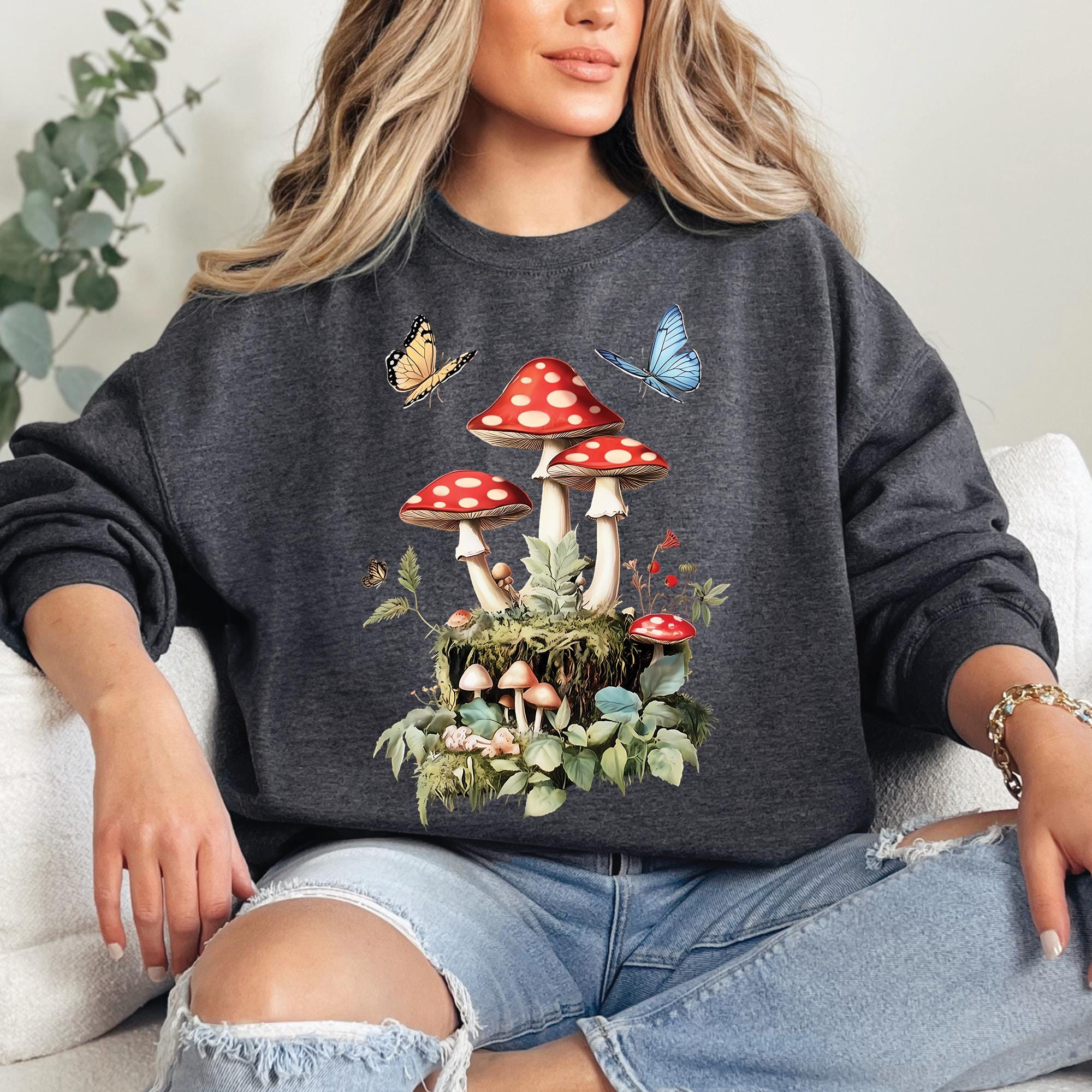 Butterfly Mushrooms Cottagecore Sweatshirt