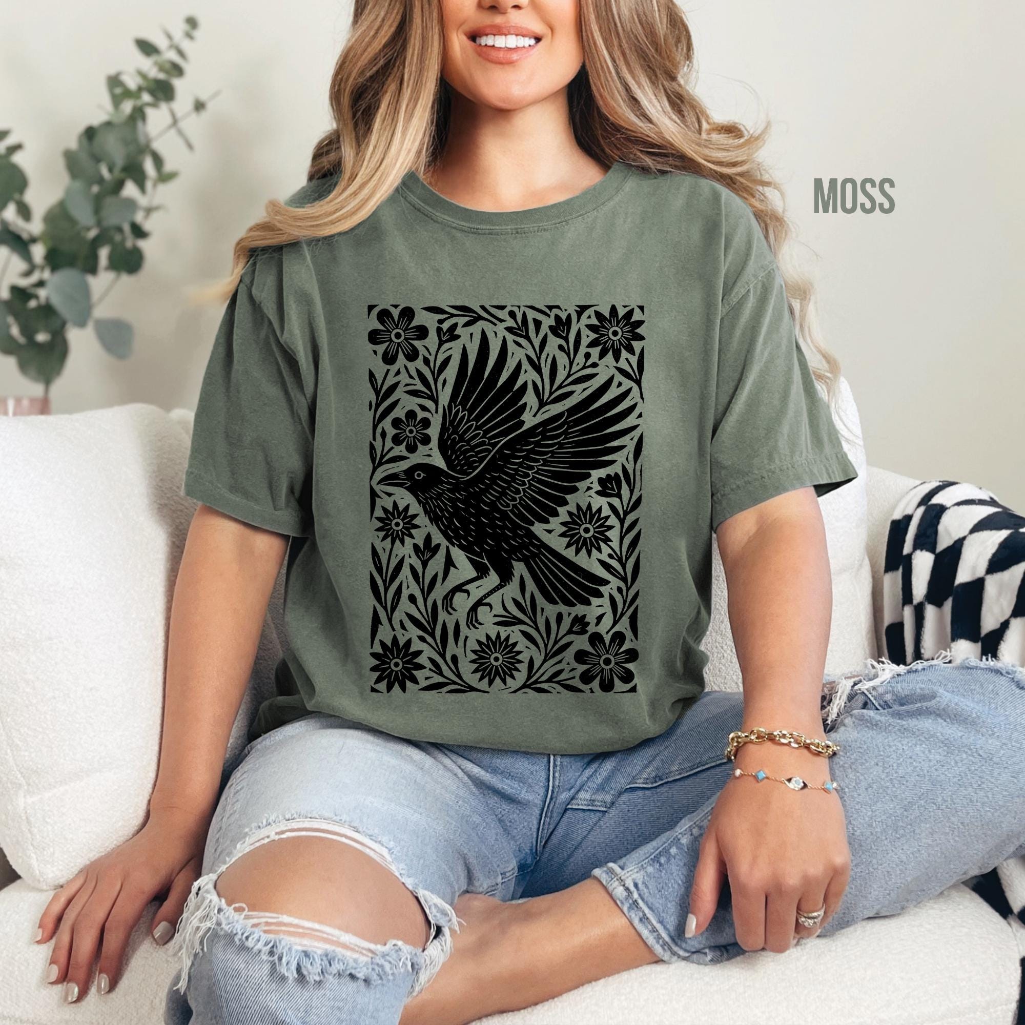 Folklore Crow Lino Print T-shirt