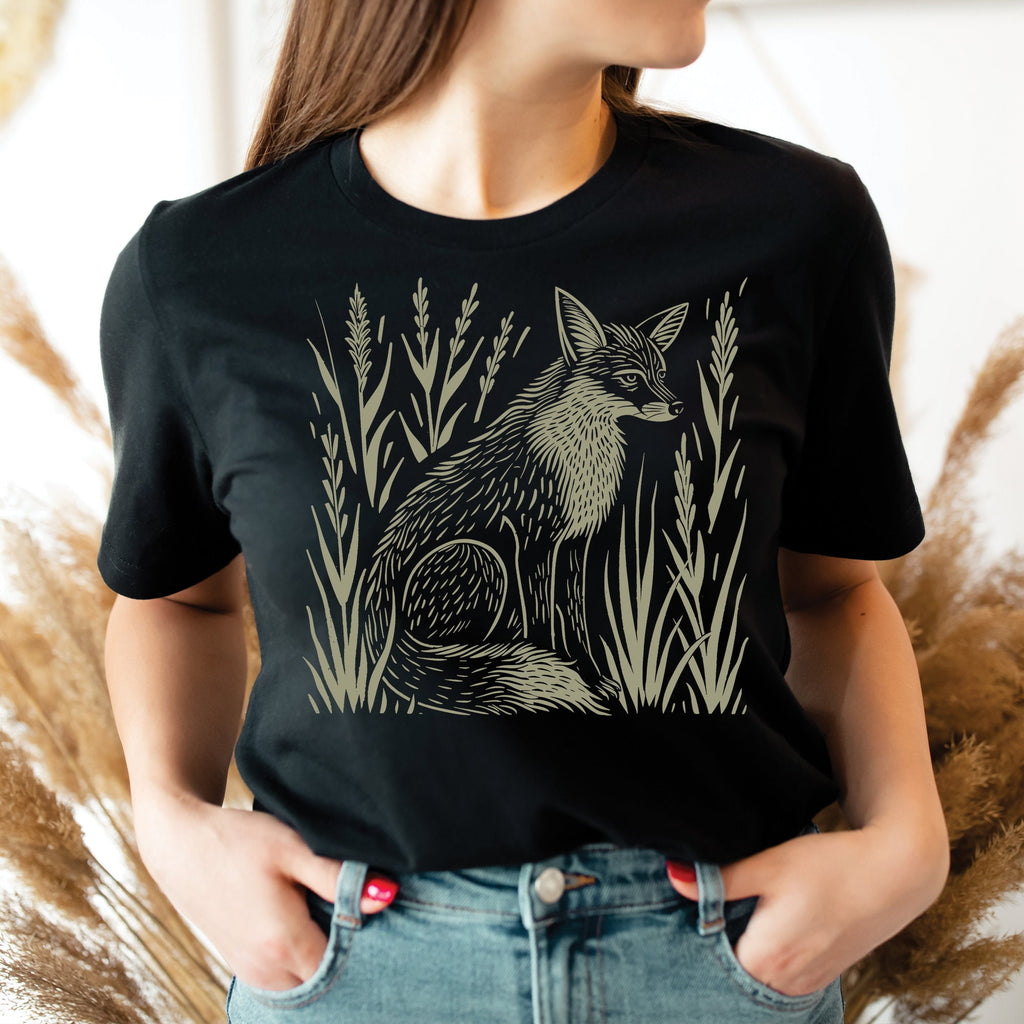 Fox & Wildflower Vintage Linocut Graphic T-Shirt