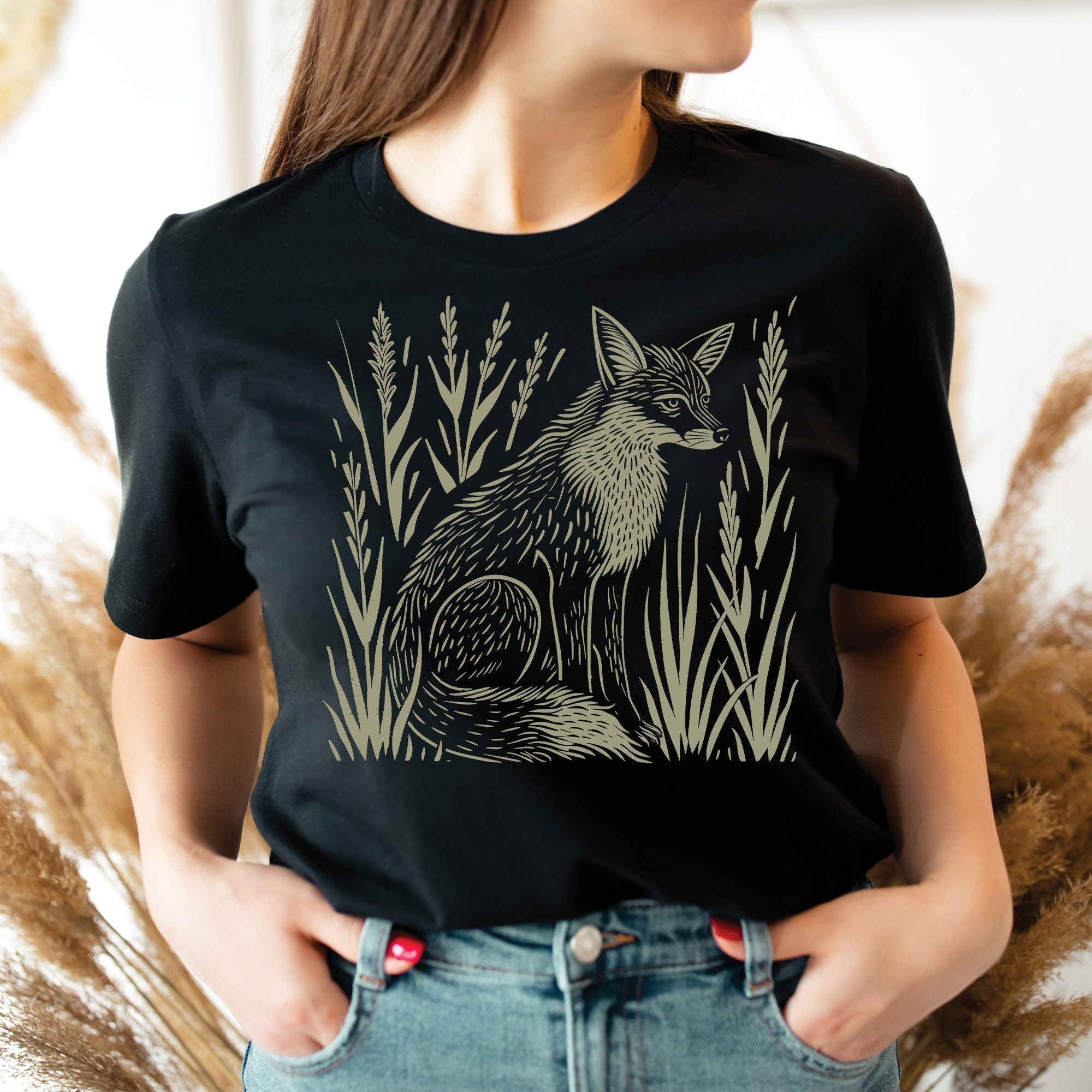Fox & Wildflower Vintage Linocut Graphic T-Shirt