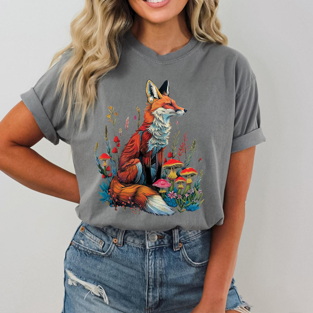 Fox Wildflowers Mushroom T-Shirt