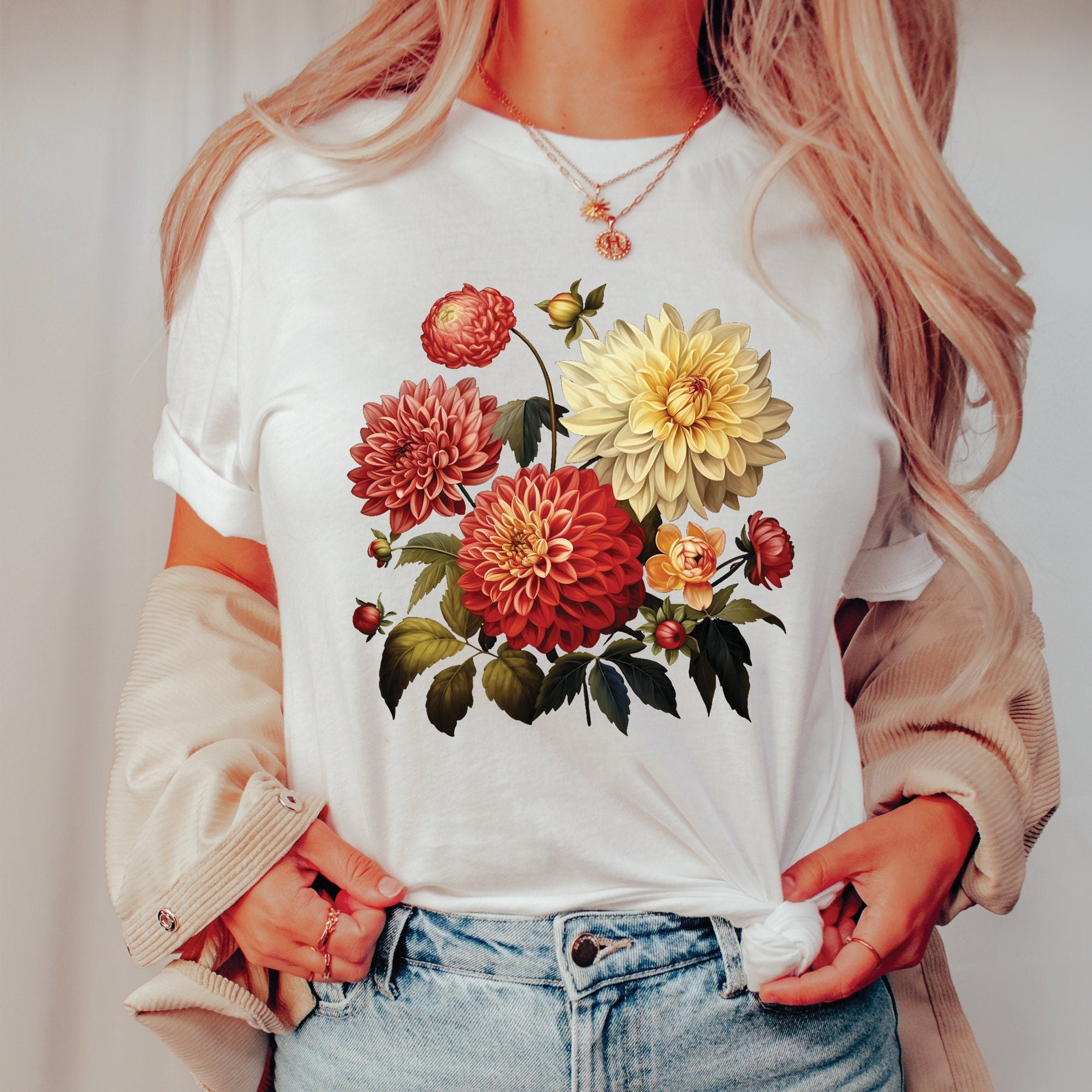 Vintage Dahlias Flowers Shirt