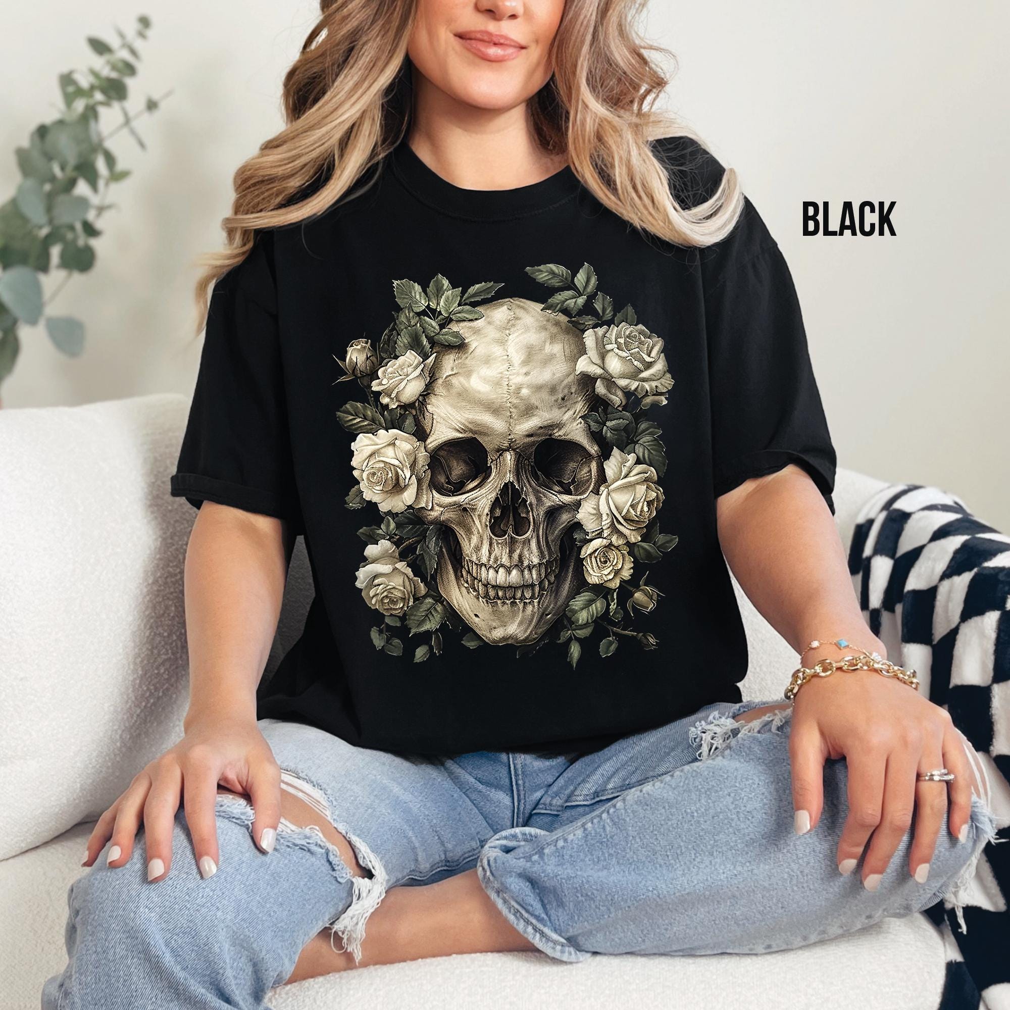 Vintage Skull Roses T- Shirt