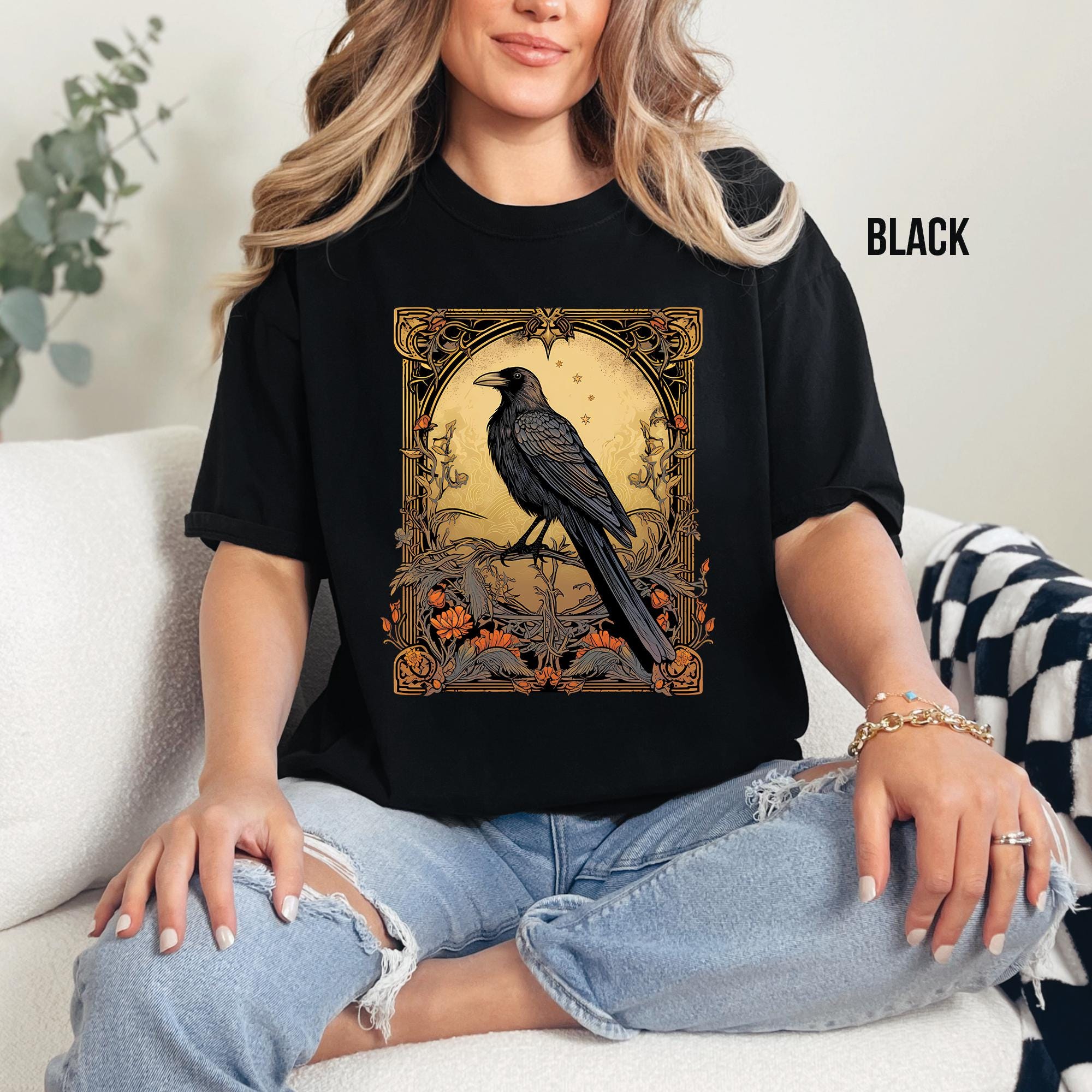 Gothic Raven Tarot Card T-Shirt