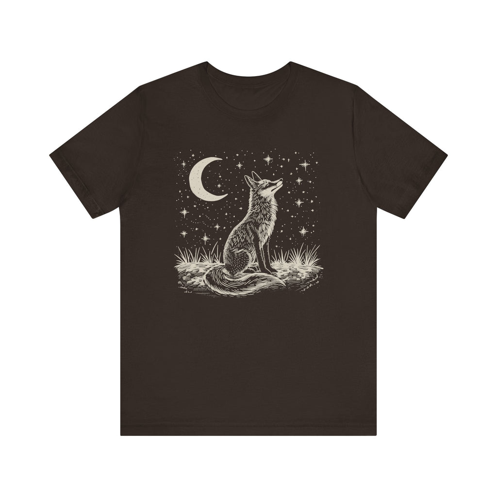 Vintage Linocut Fox Moon T-Shirt