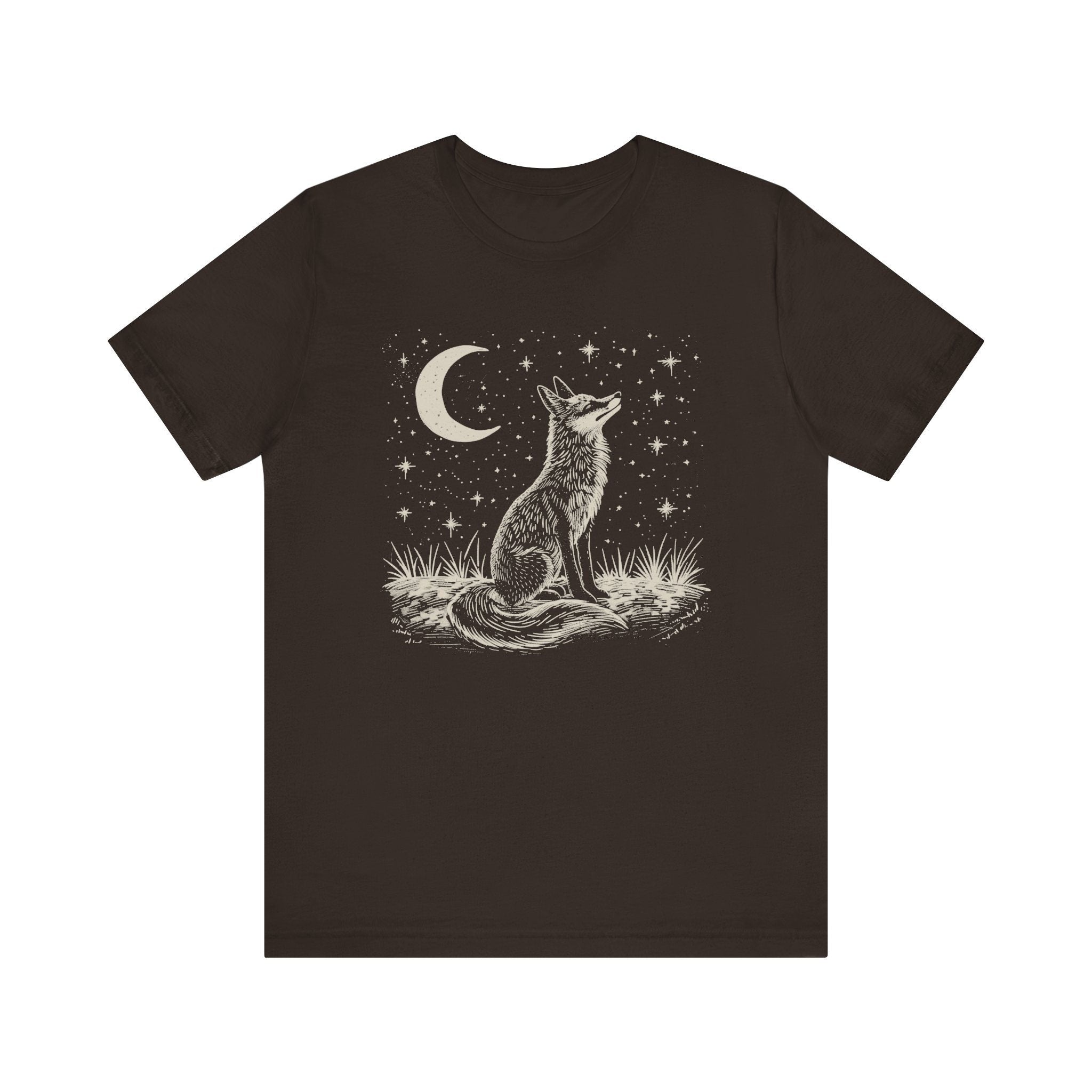 Vintage Linocut Fox Moon T-Shirt