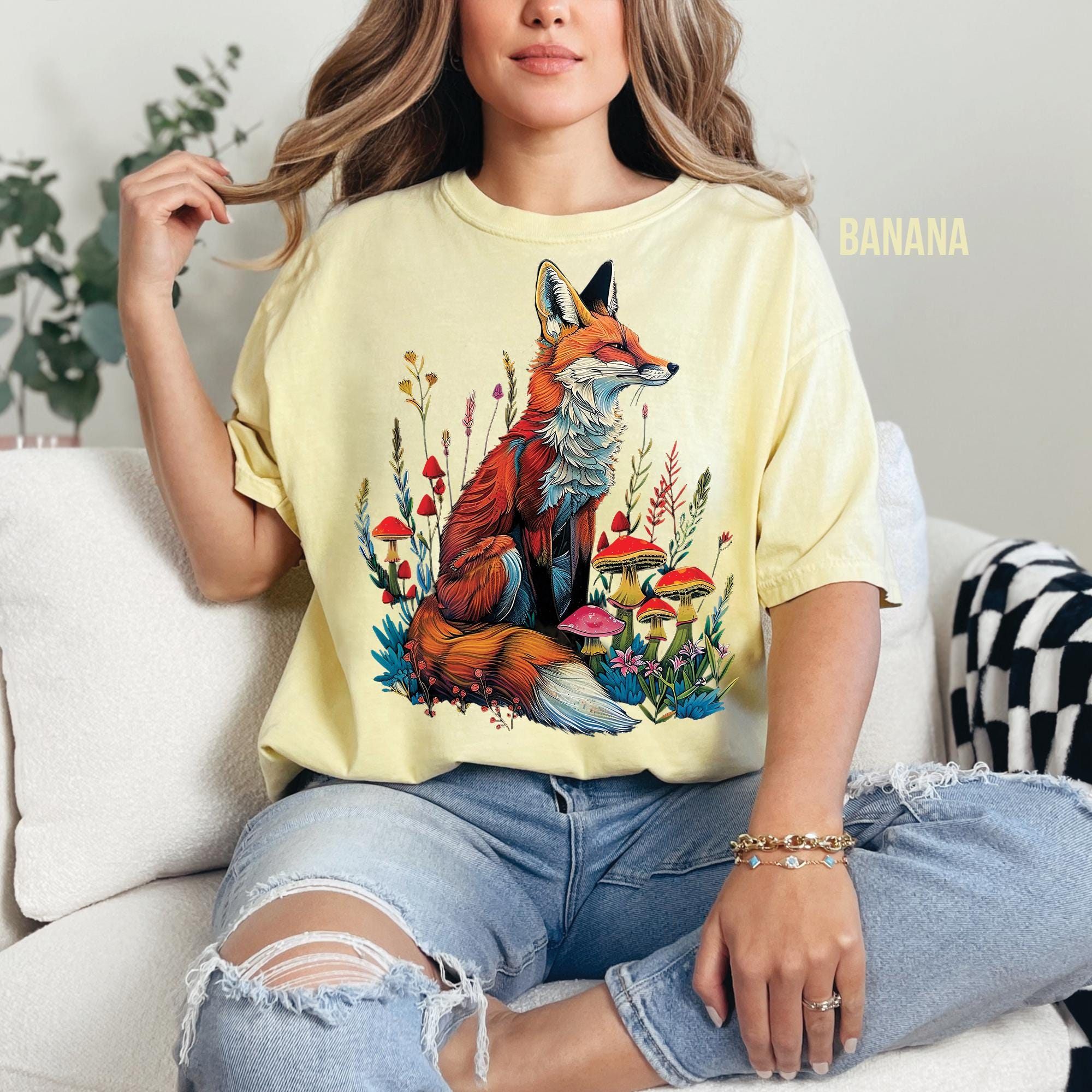 Fox Wildflowers Mushroom T-Shirt