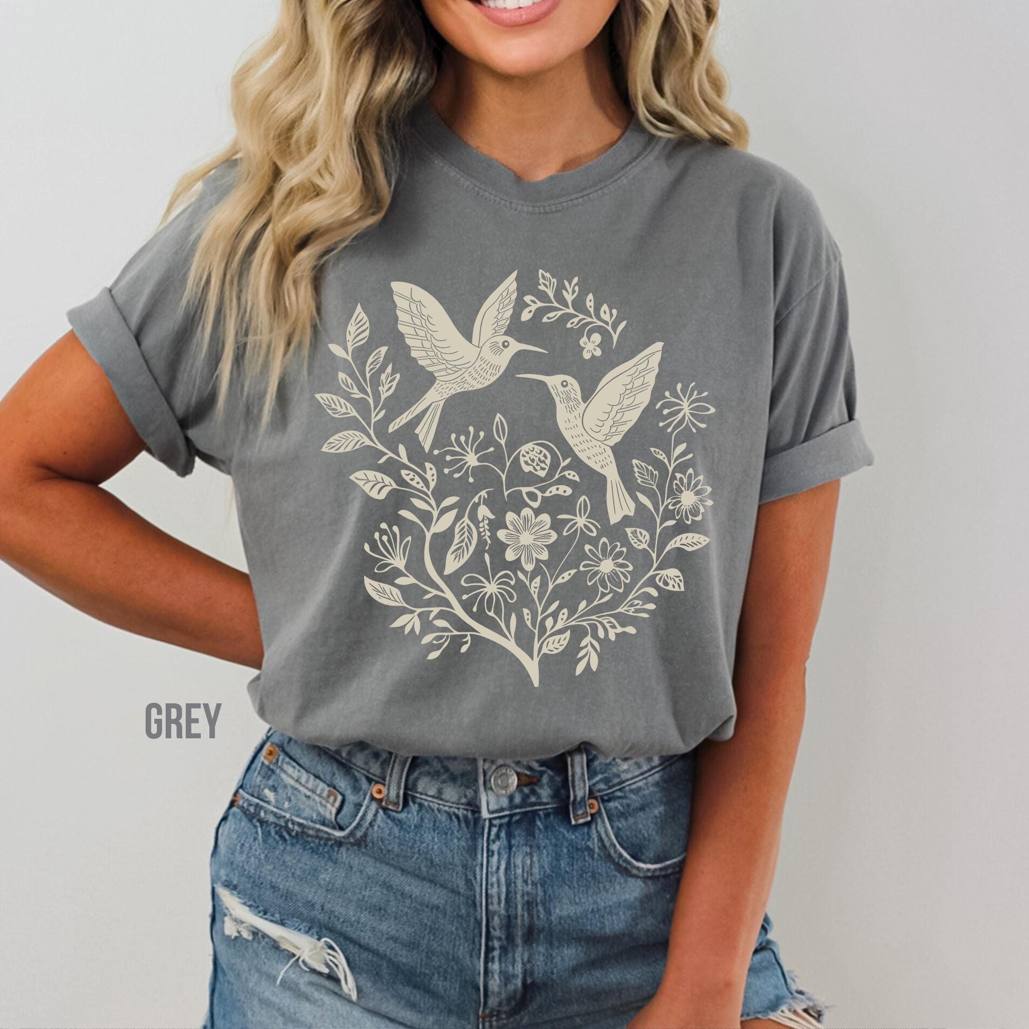 Folk Art Birds and Flowers Shirt