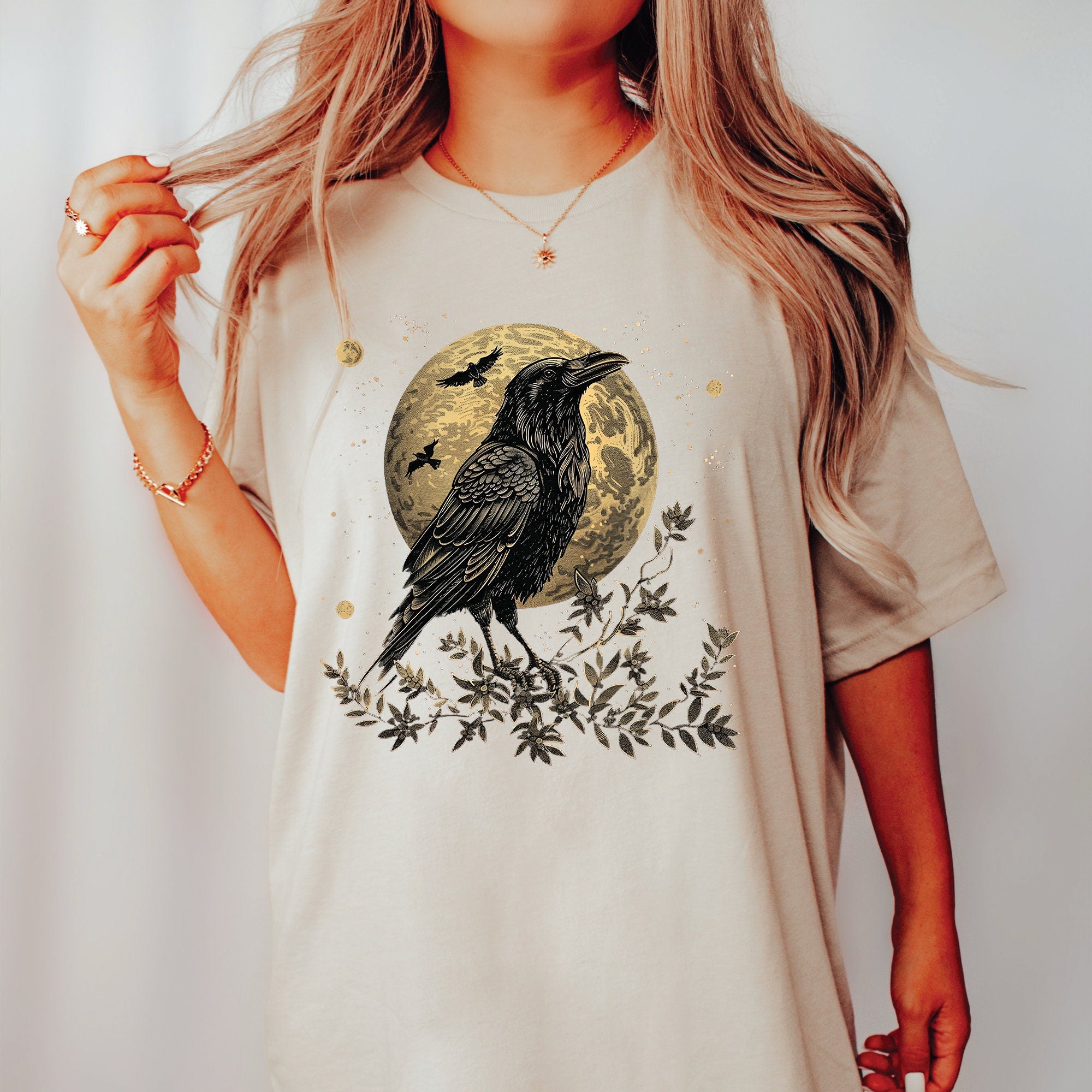 Gothic Raven Moon Graphic Shirt