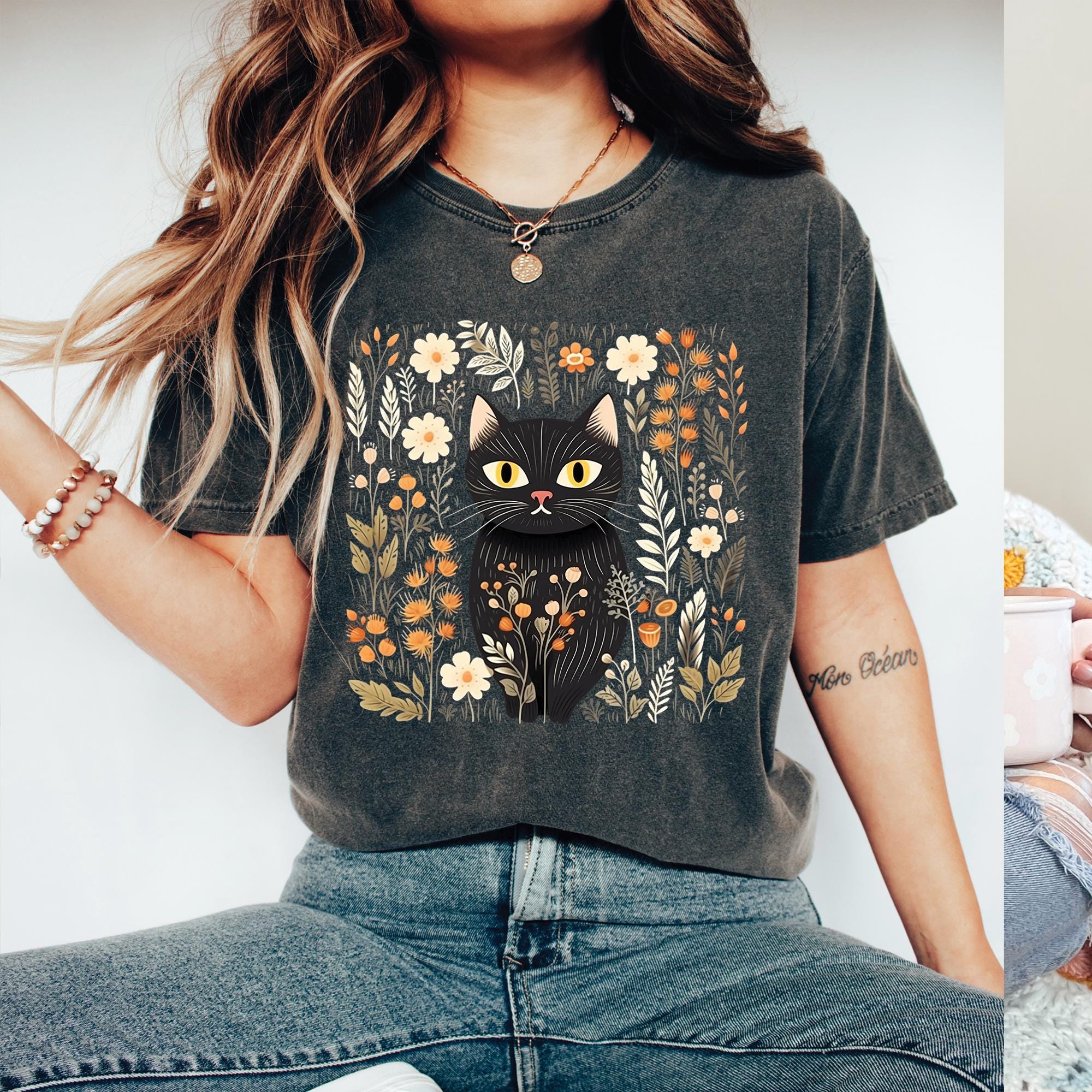 Cottagecore Floral Cat Shirt